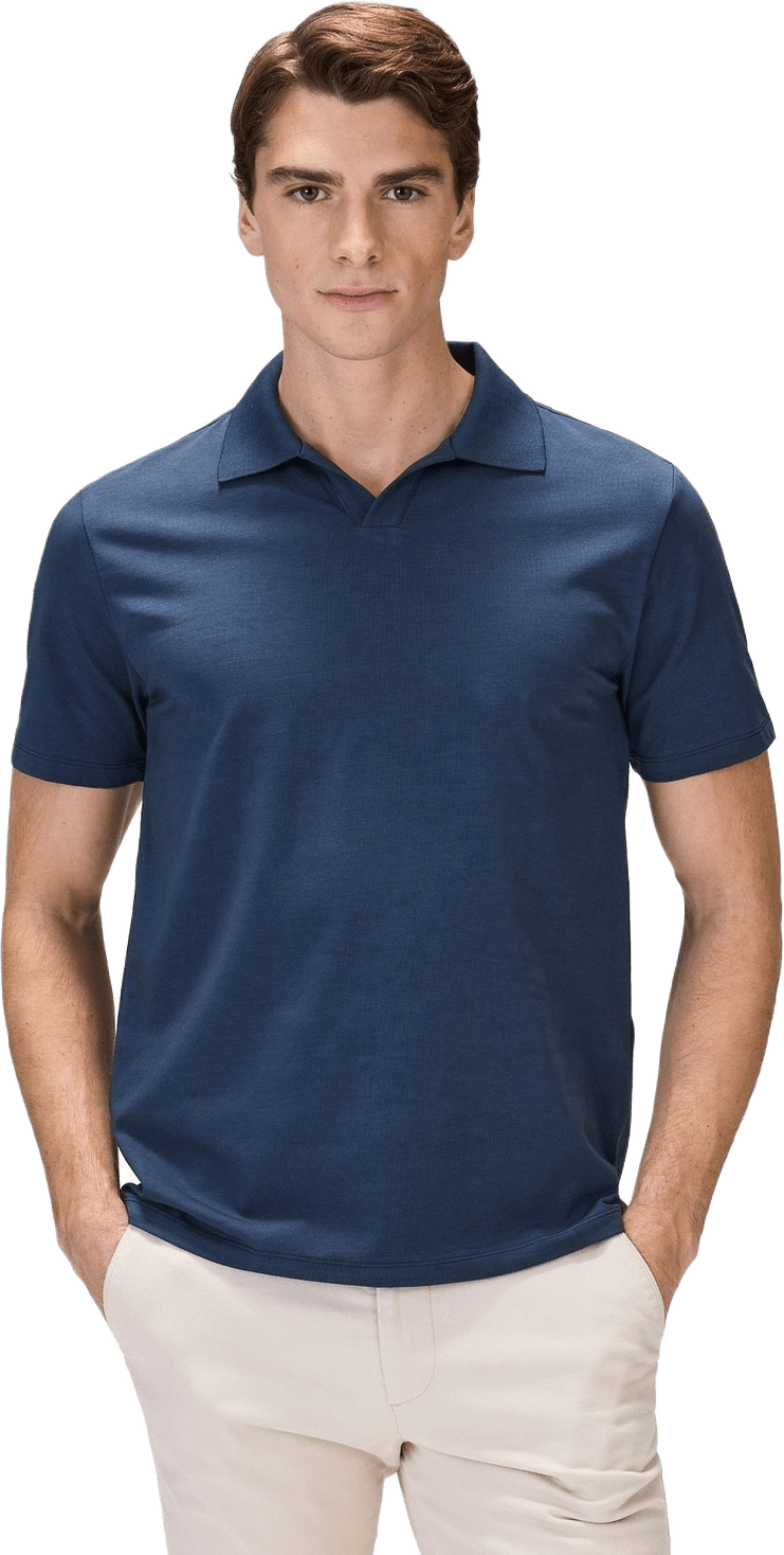 Cotton Fitted Stretch S/s Open Collar Polo Shirt