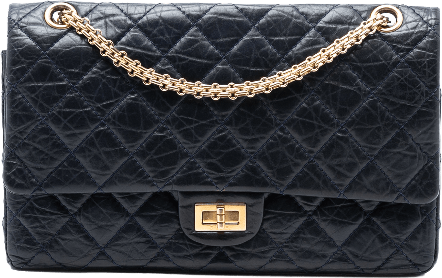 Chanel Reissue 2.55 Quilted Aged Calfskin Double Flap 226, från Luxclusif, i färgen navy.