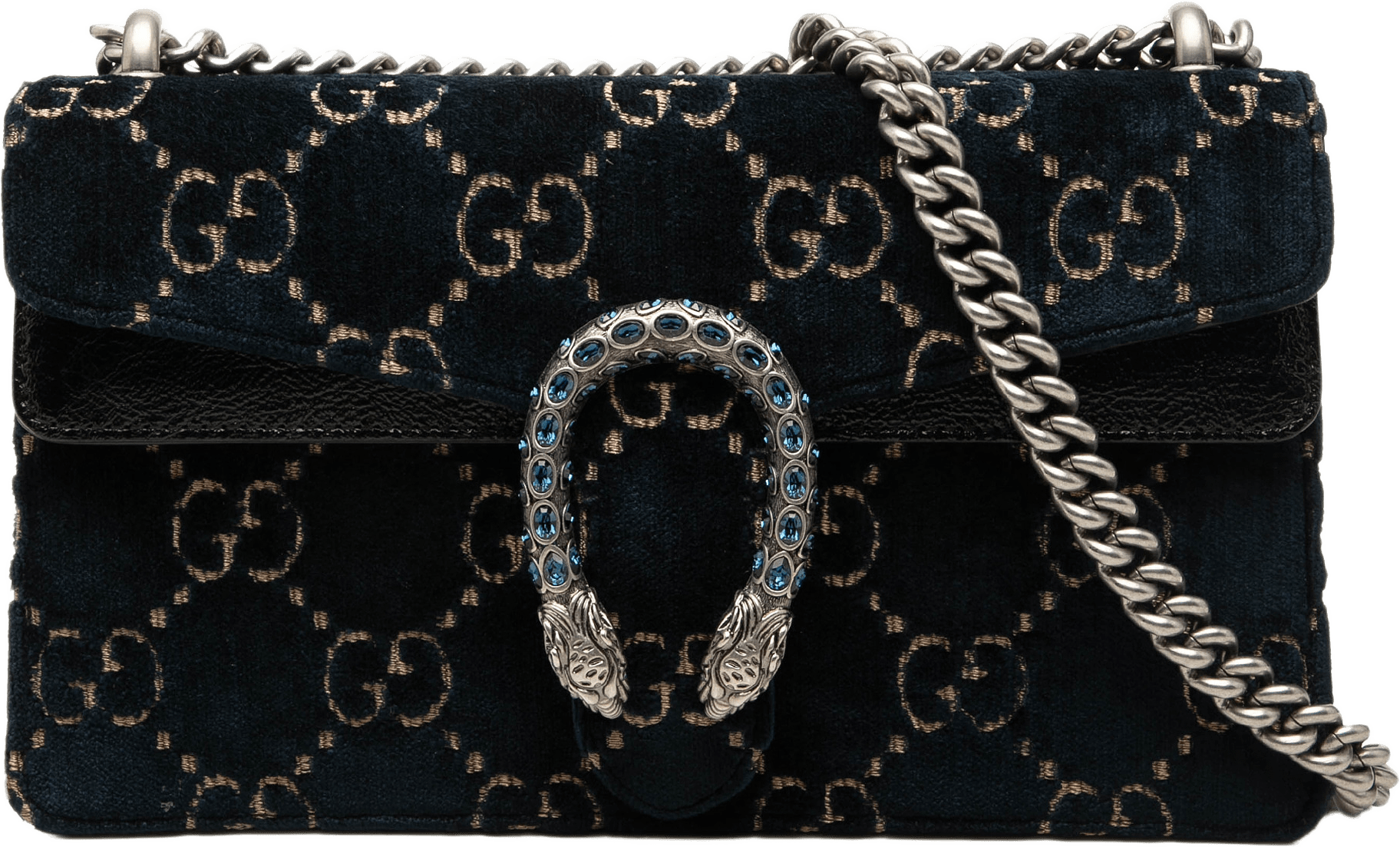 Gucci Medium Gg Velvet Dionysus Crossbody, från Luxclusif, i färgen blå.