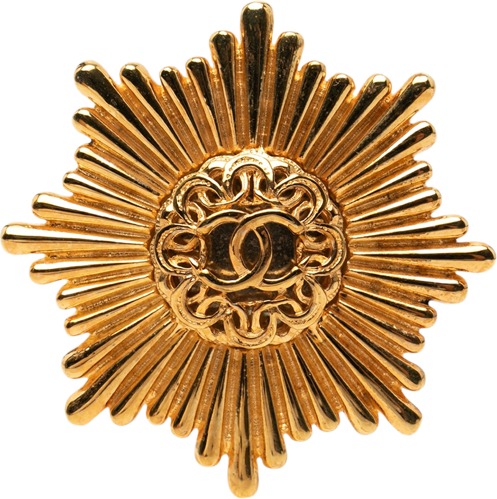 Chanel Cc Gold Plated Starburst Brooch, från Luxclusif, i färgen gold.