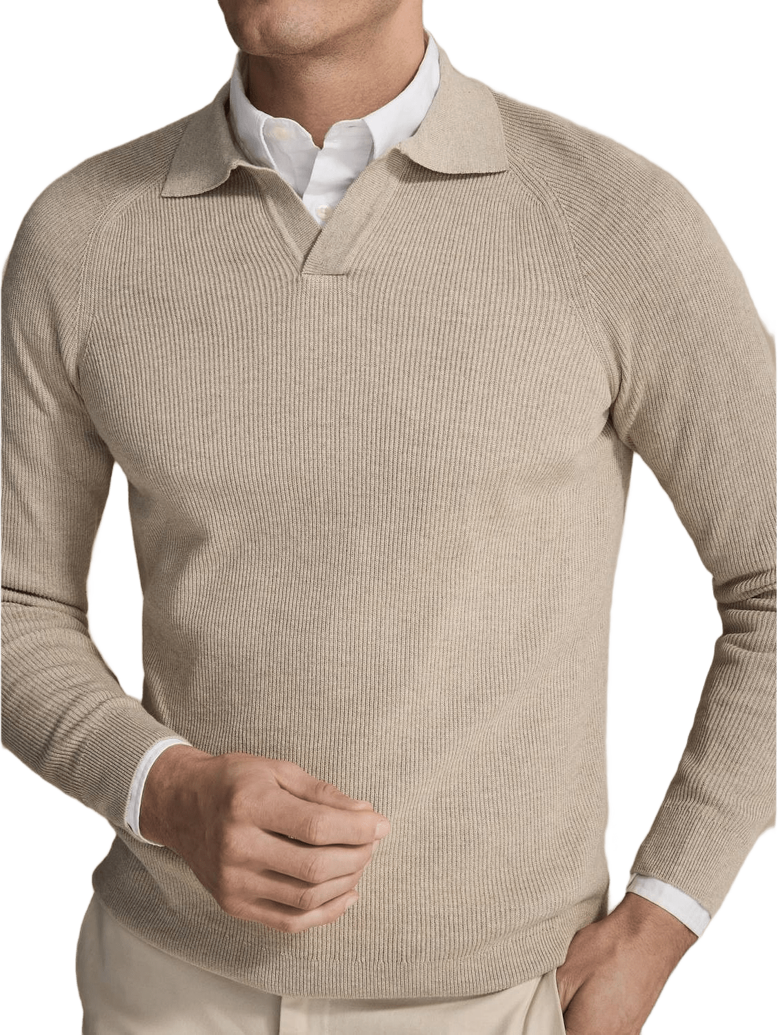 Cotton Rib Knitted Ls Polo Sweater (sandro)