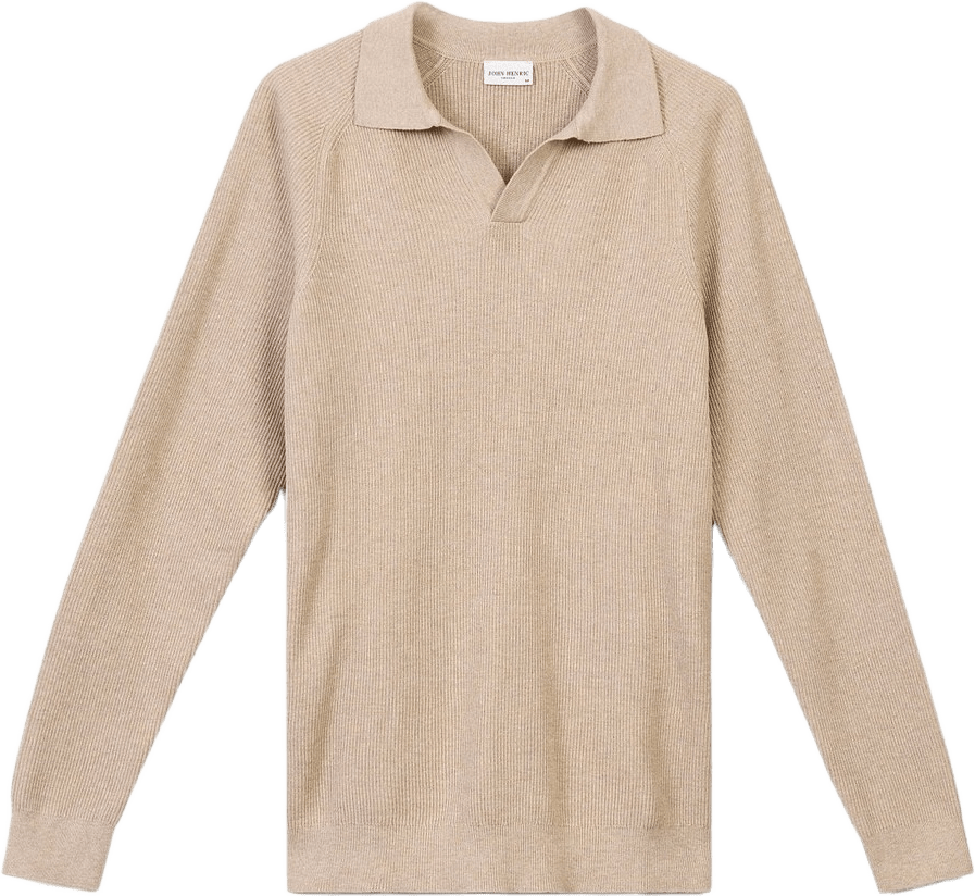 Cotton Rib Knitted Ls Polo Sweater (sandro), från John Henric, i färgen beige.