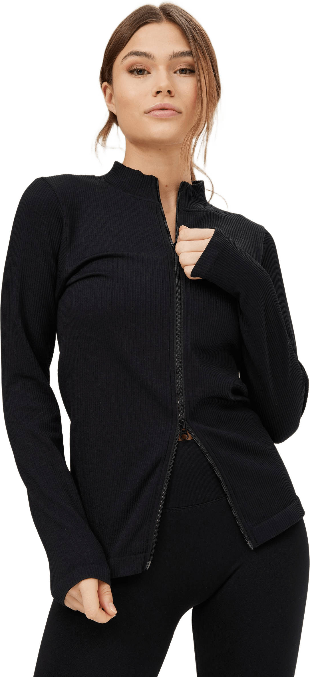 Ribbed Seamless Two Way Zipper Long Sleeve, från Drop of Mindfulness, i färgen black.