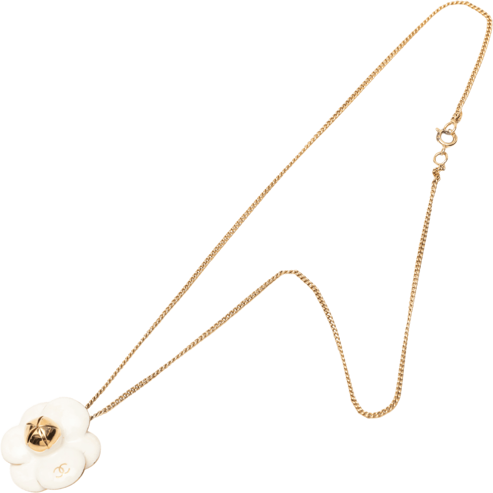 Chanel Cc Gold Plated Enamel Camellia Pendant Necklace, från Luxclusif, i färgen gold.
