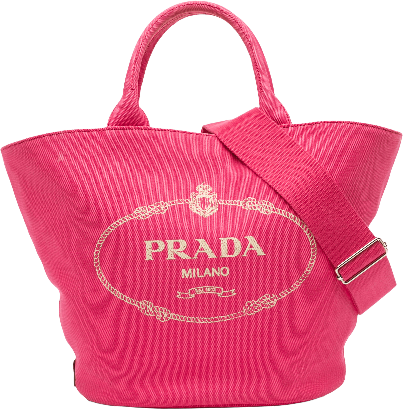 Prada Medium Canvas Canapa Logo Convertible Shopping Tote, från Luxclusif, i färgen hot pink.