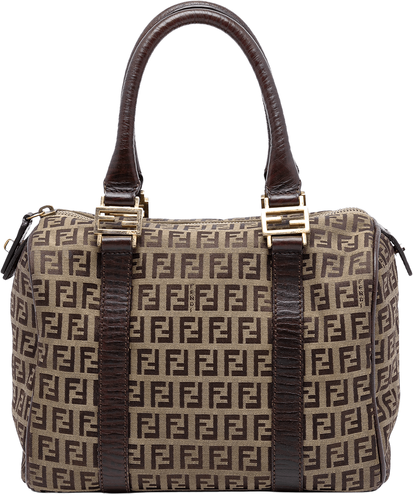 Fendi Small Zucchino Canvas Forever Bauletto Boston Bag, från Luxclusif, i färgen light brown.