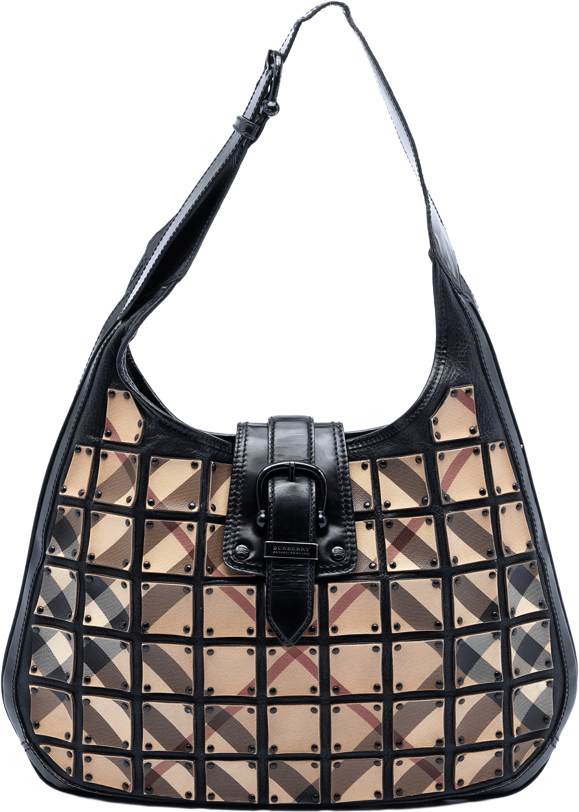 Burberry Supernova Check Coated Canvas And Calfskin Brooke Warrior Hobo, från Luxclusif, i färgen beige.