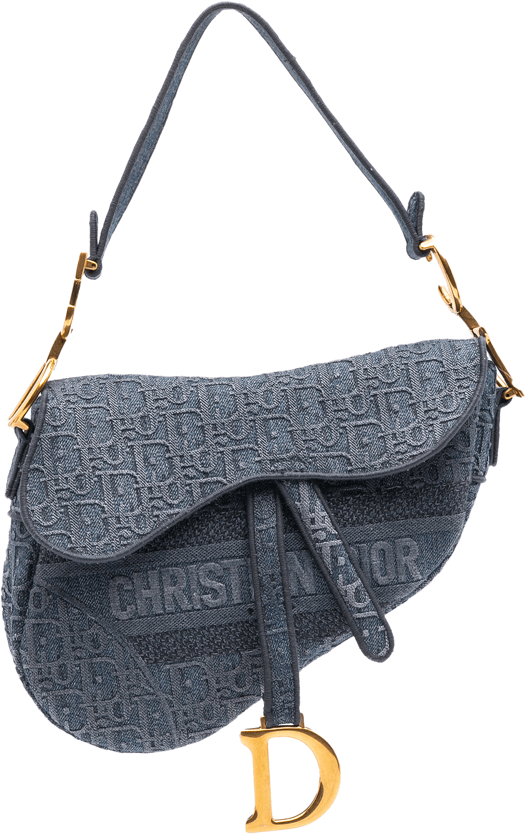 Dior Oblique Embroidered Denim Saddle Bag