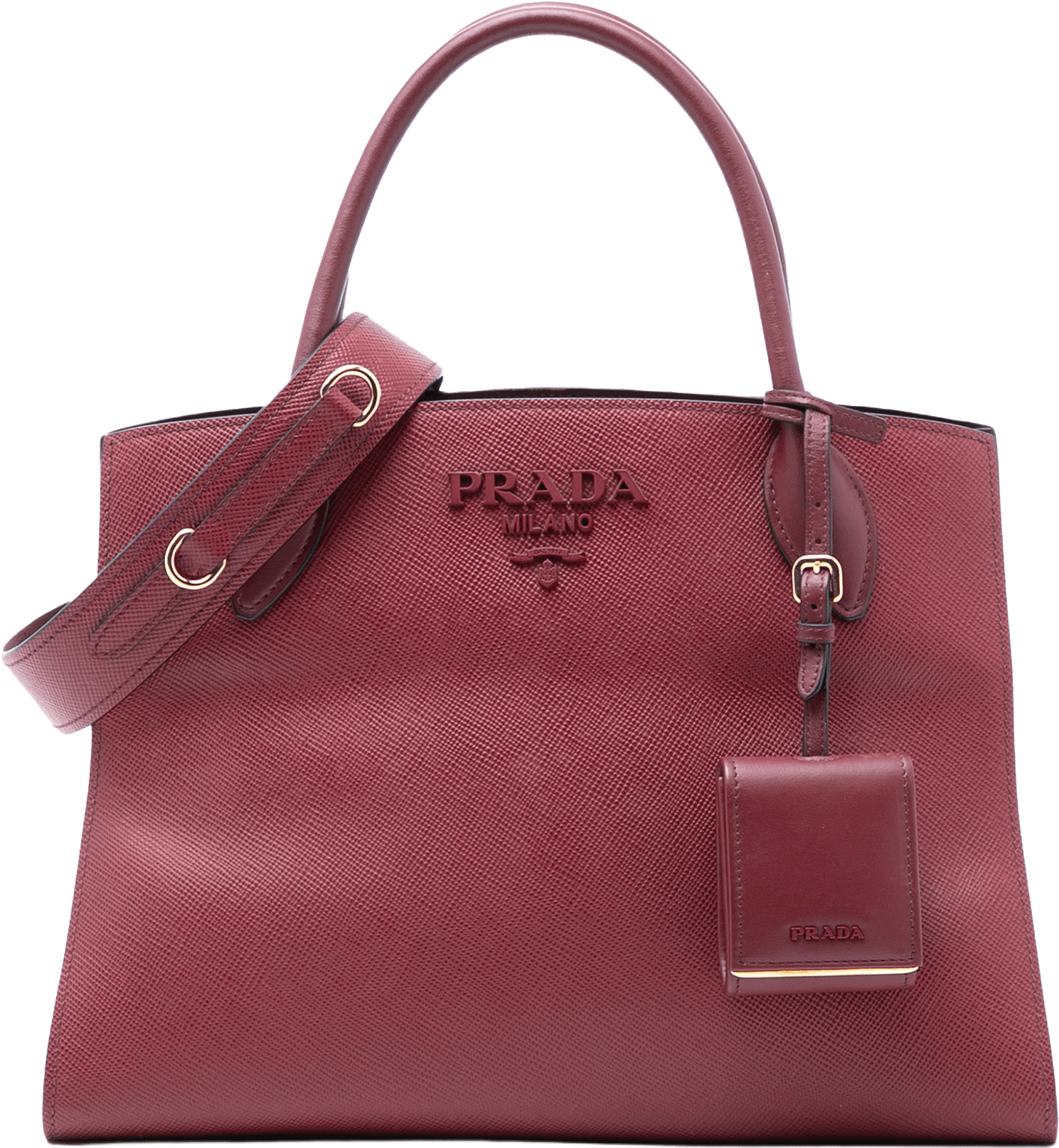 Prada Medium Saffiano Cuir Monochrome Top Handle Tote, från Luxclusif, i färgen burgundy.