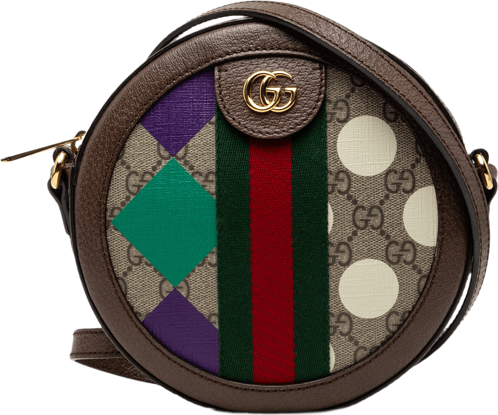 Gucci Gg Supreme Web Ophidia Graphic Print Round Crossbody, från Luxclusif, i färgen beige.