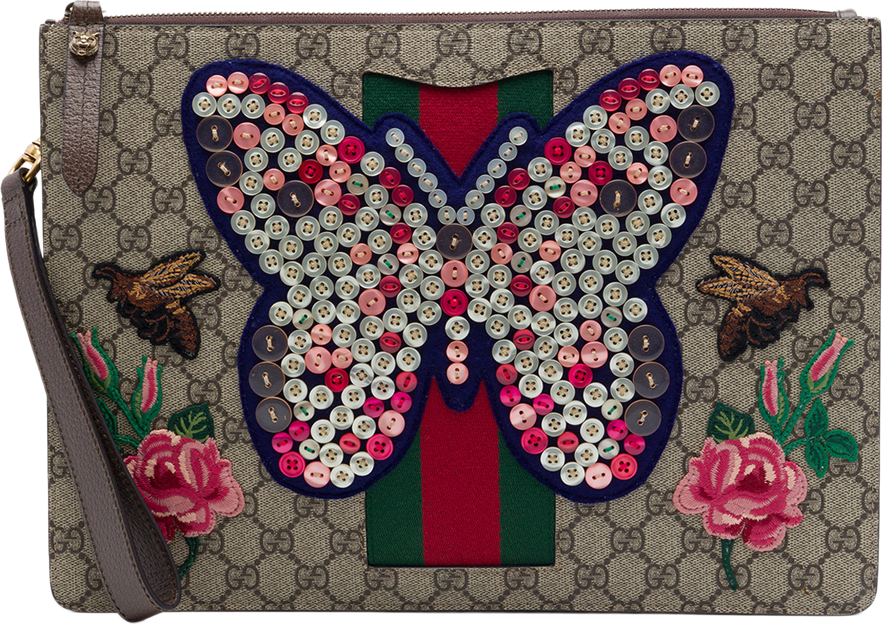 Gucci Gg Supreme Web Butterfly Clutch, från Luxclusif, i färgen beige.