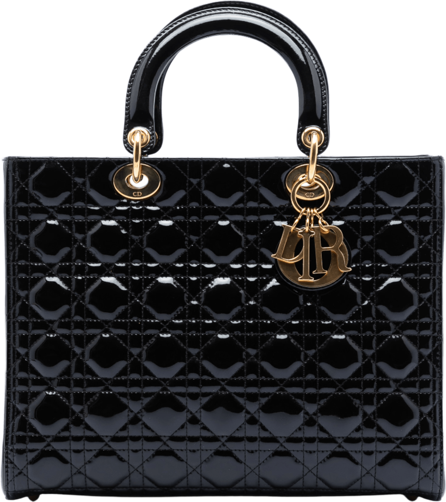 Dior Large Patent Cannage Lady Dior, från Luxclusif, i färgen black.