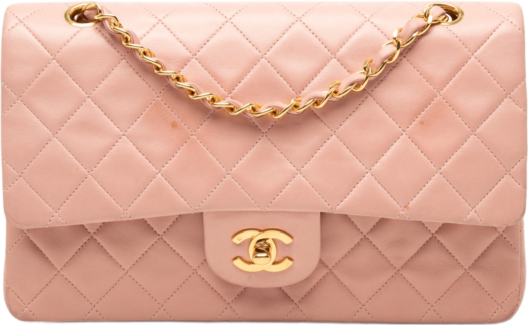 Chanel Medium Classic Lambskin Double Flap, från Luxclusif, i färgen pink.