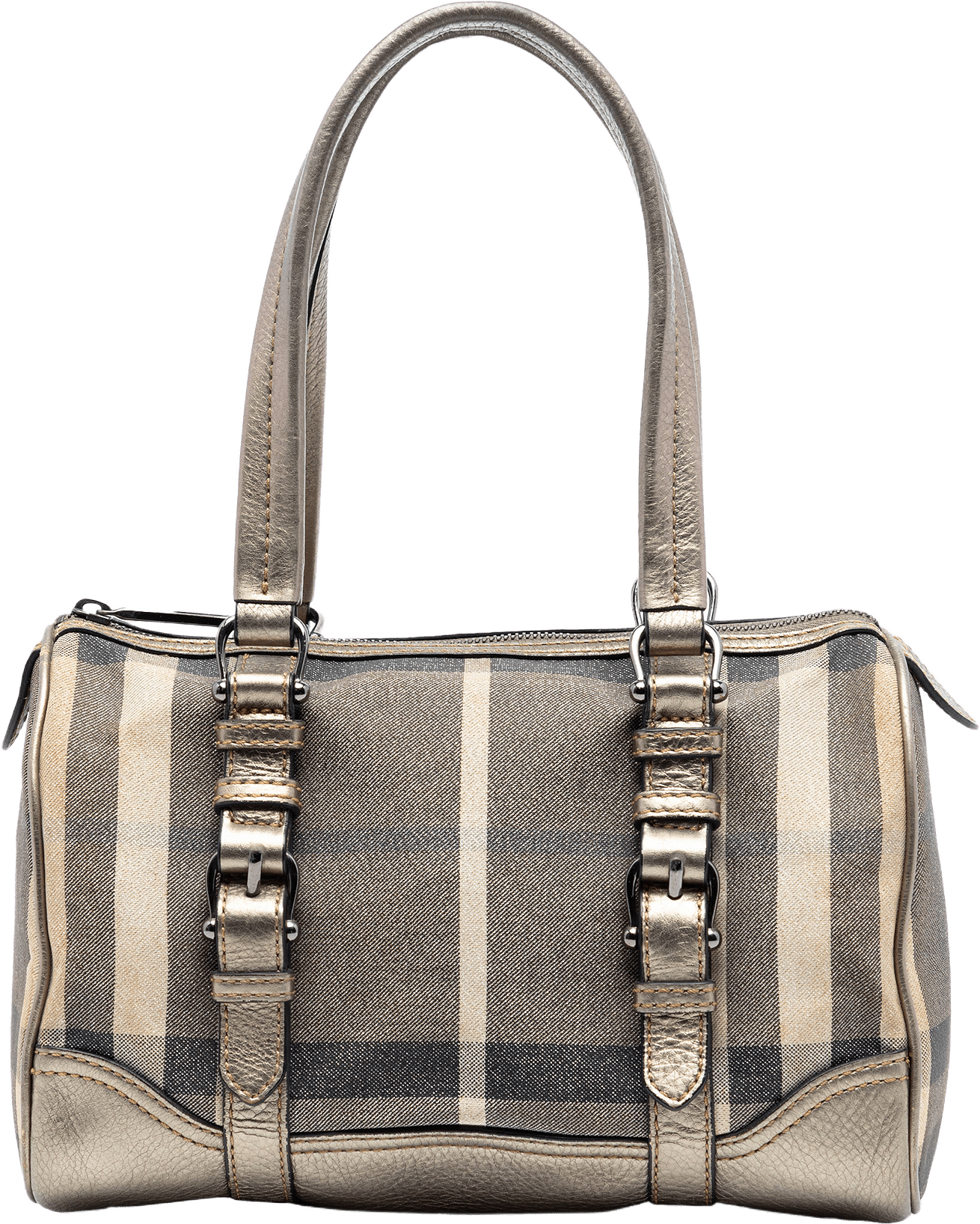 Burberry Smoke Check Canvas Boston Bag, från Luxclusif, i färgen beige.