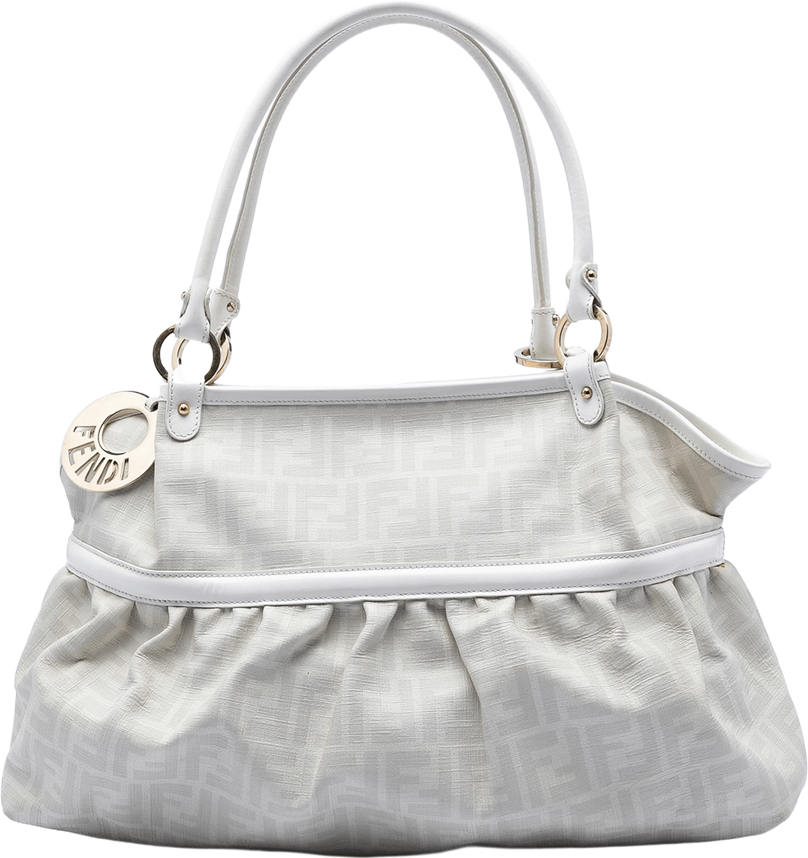 Fendi Large Zucca Coated Canvas Chef Shoulder Bag, från Luxclusif, i färgen white.