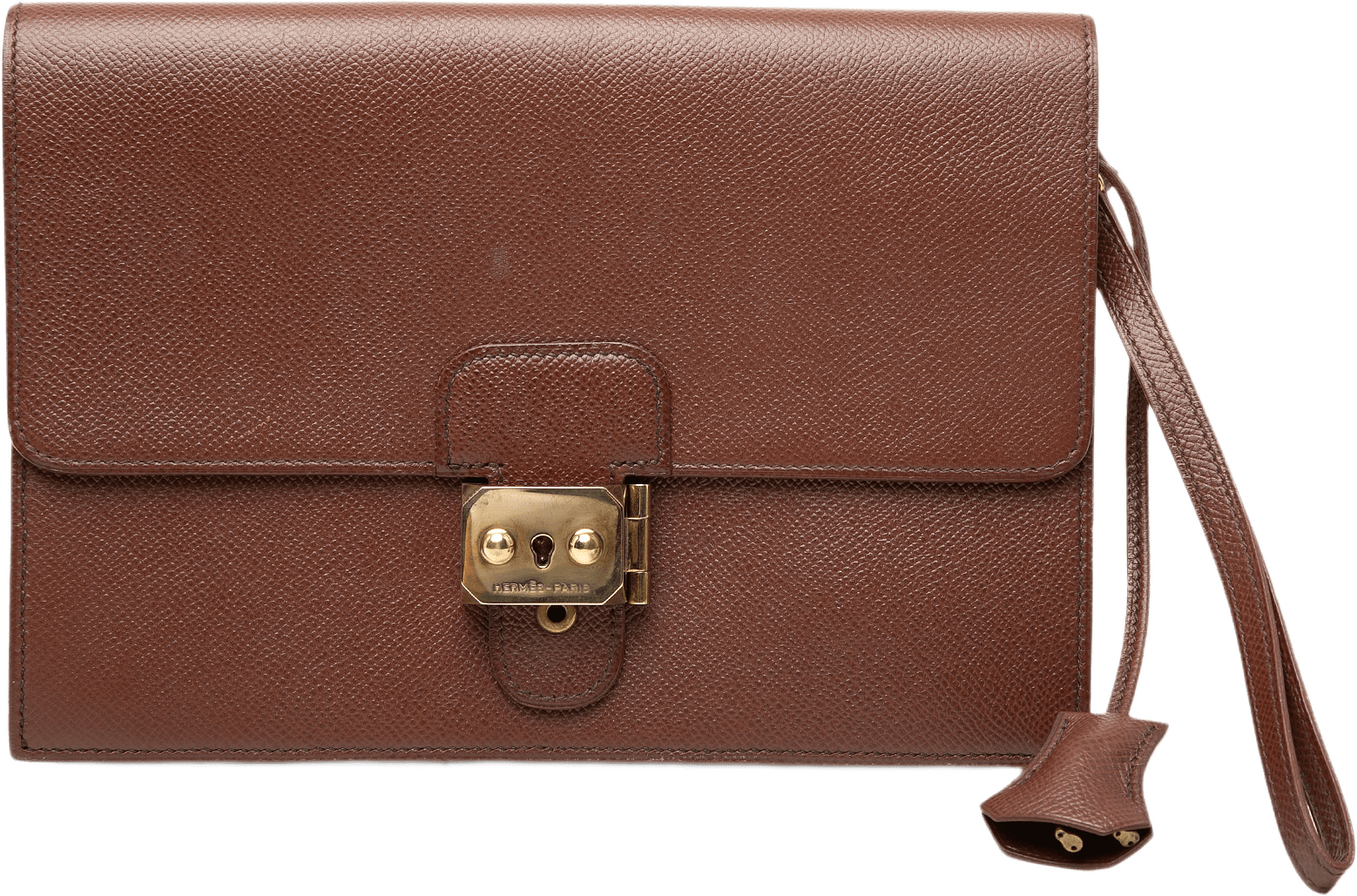 Hermès Courchevel Jet Pochette Clutch, från Luxclusif, i färgen brun.