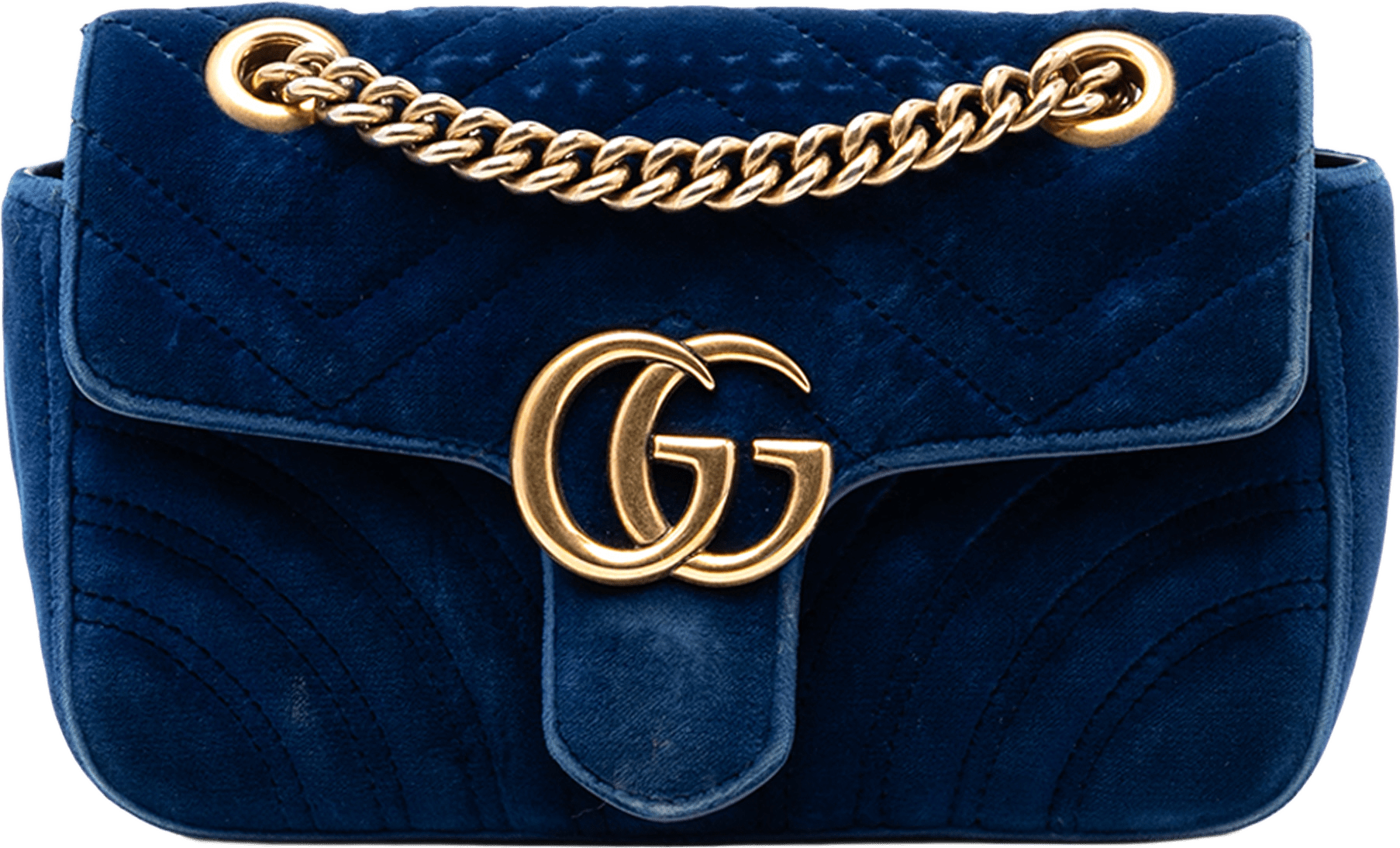 Gucci Small Gg Marmont Matelasse Velvet Shoulder Bag, från Luxclusif, i färgen blue.