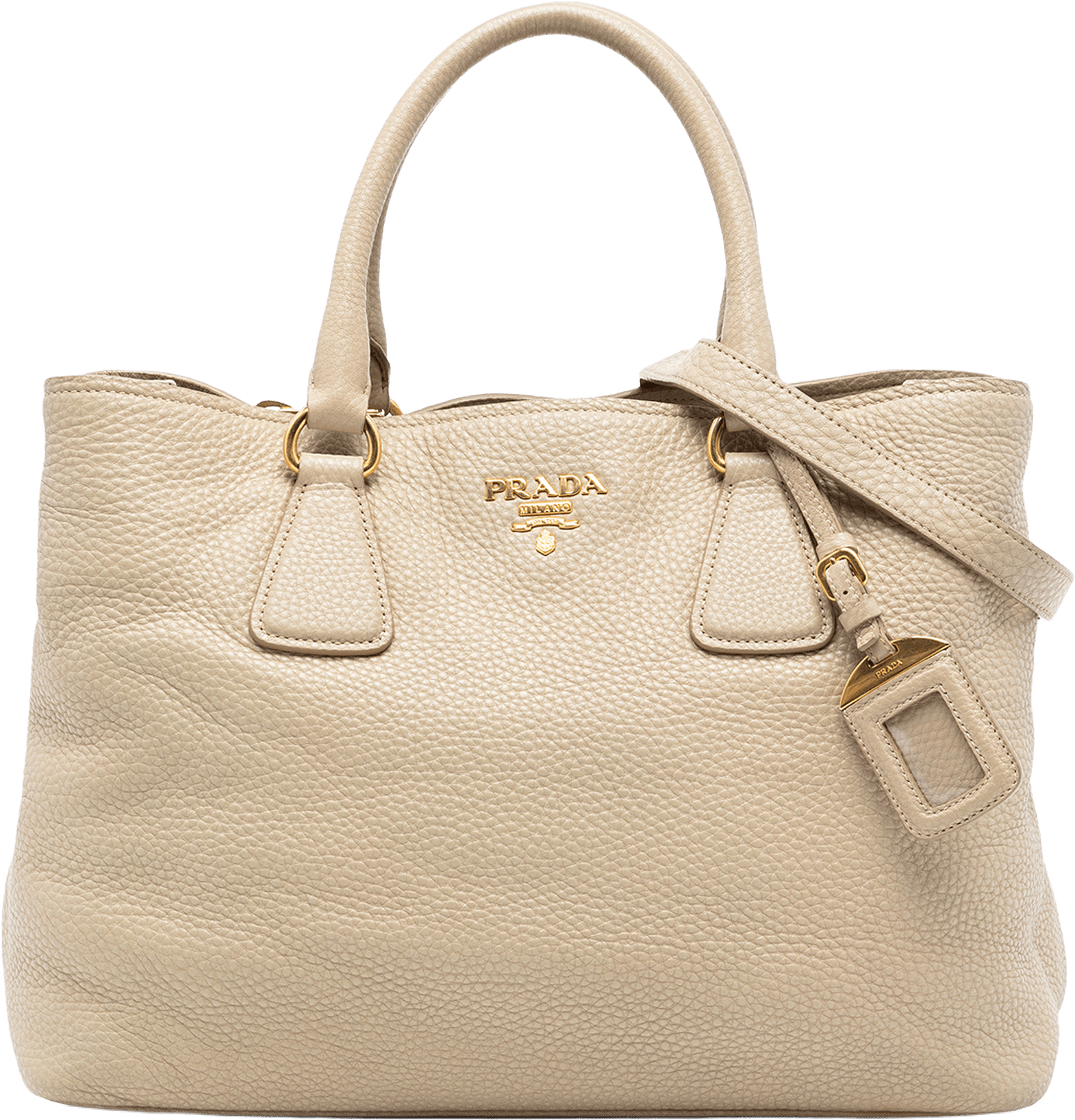 Prada Vitello Daino Open Convertible Tote, från Luxclusif, i färgen light beige.