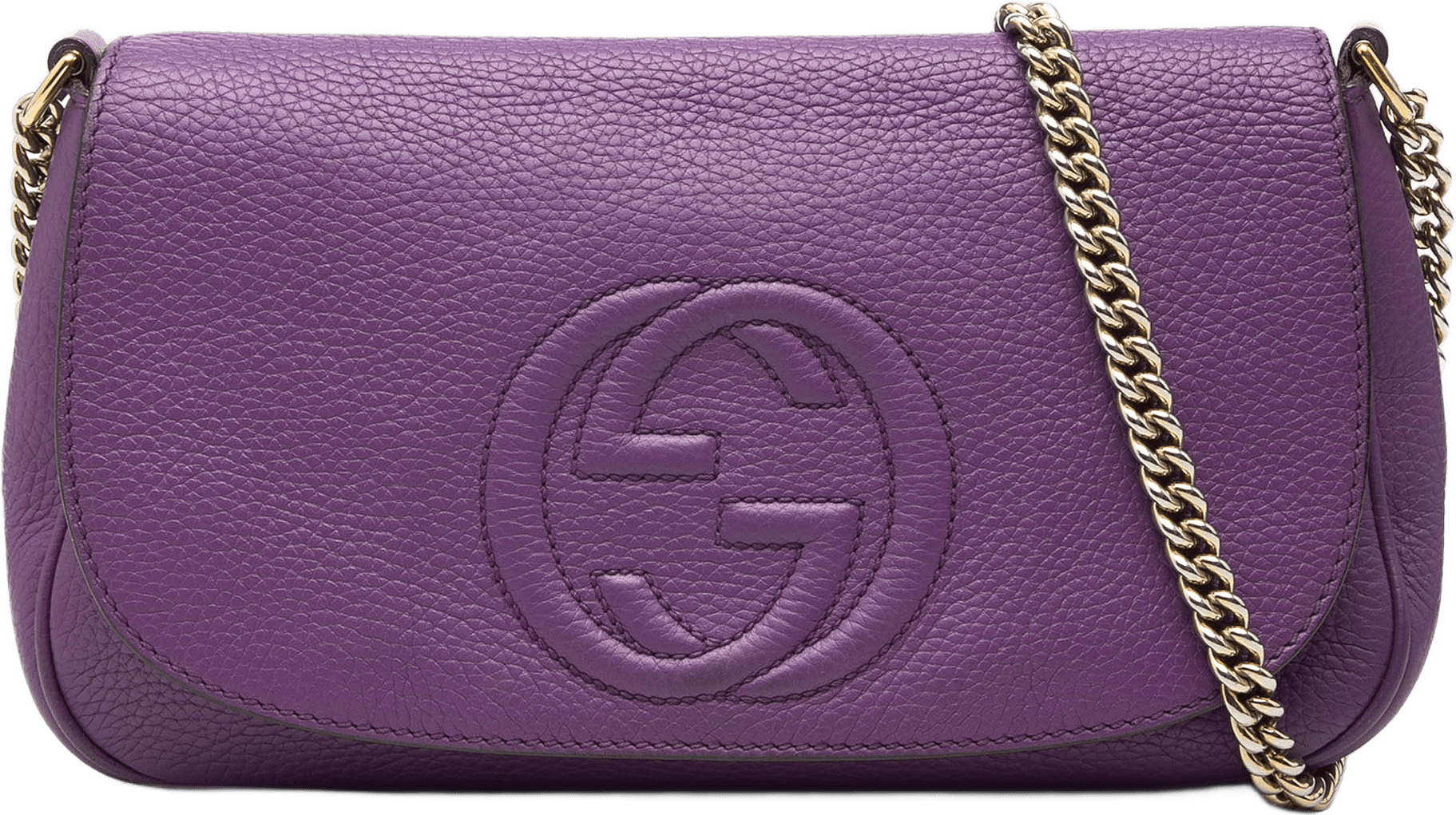 Gucci Medium Calfskin Soho Chain Flap Crossbody, från Luxclusif, i färgen purple.
