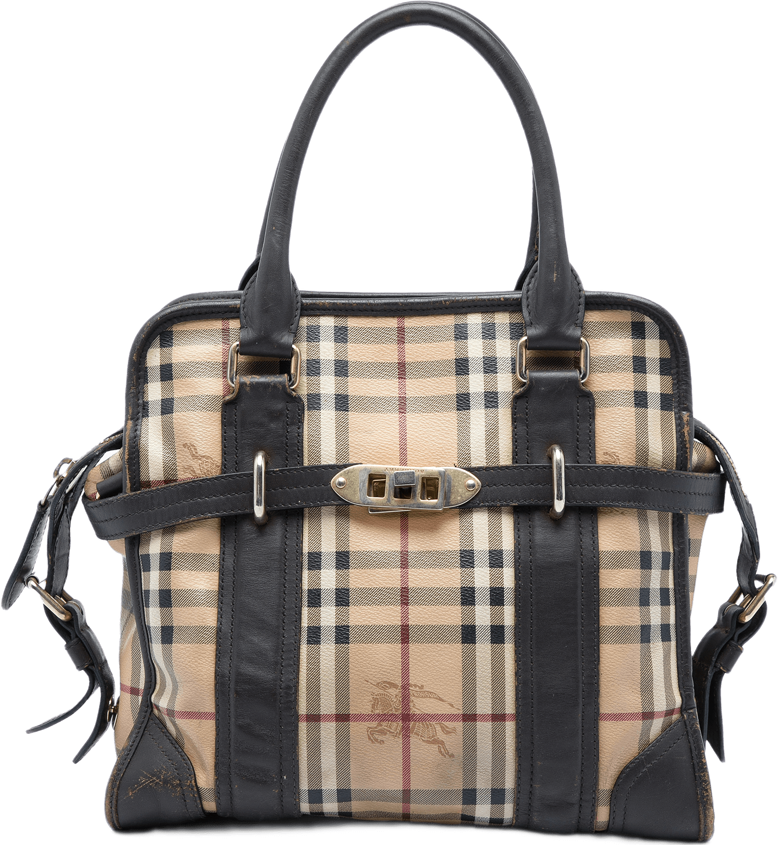 Burberry Haymarket Check Coated Canvas Minford Portrait Satchel, från Luxclusif, i färgen svart.
