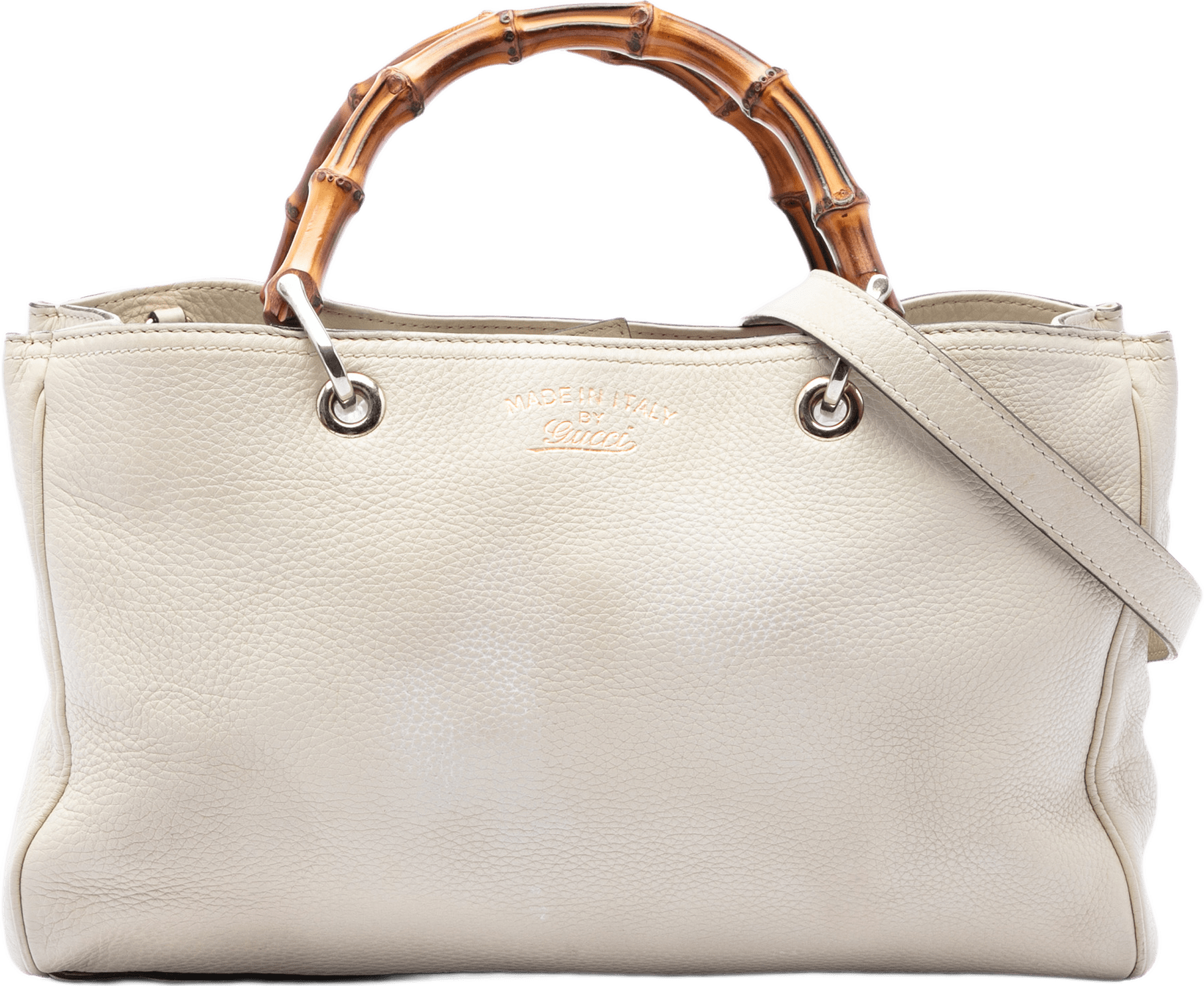 Gucci Medium Calfskin Bamboo Shopper Satchel, från Luxclusif, i färgen vit.