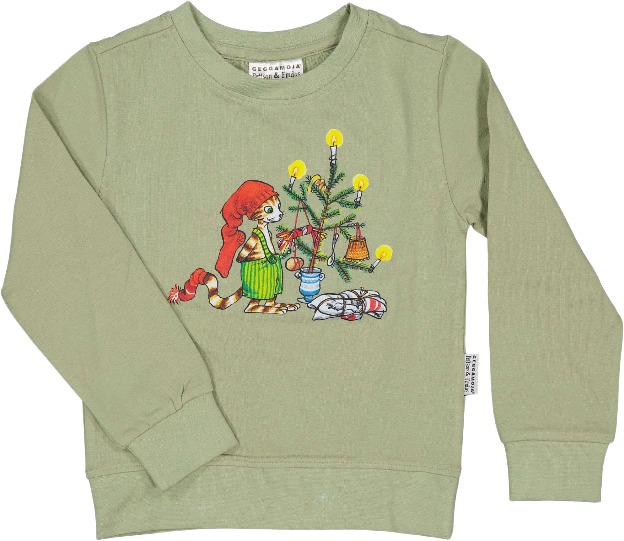 Collegetröja Pettson Och Findus, från Geggamoja, i färgen olive green.