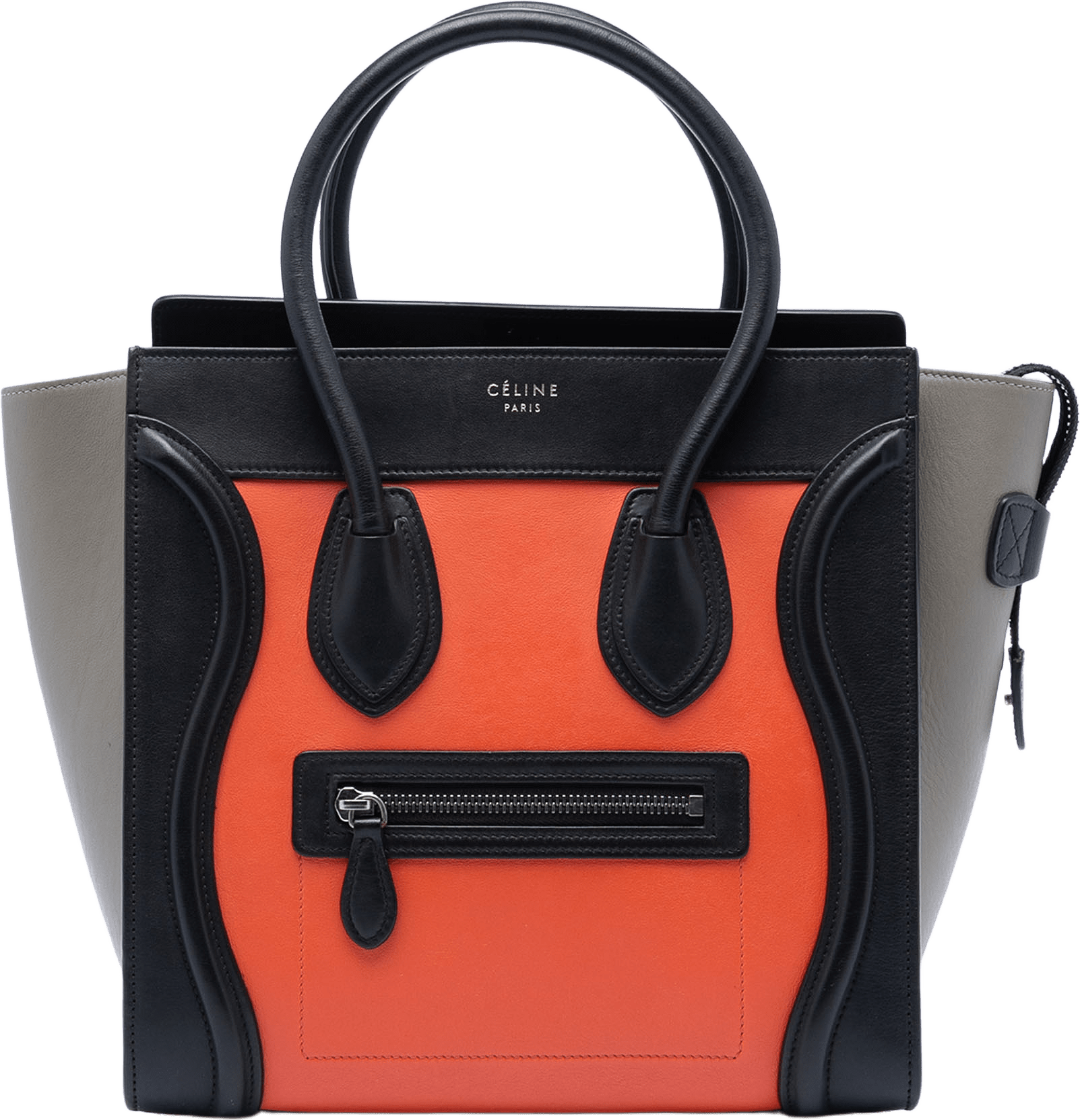 Celine Micro Tricolor Leather Luggage Tote, från Luxclusif, i färgen orange.