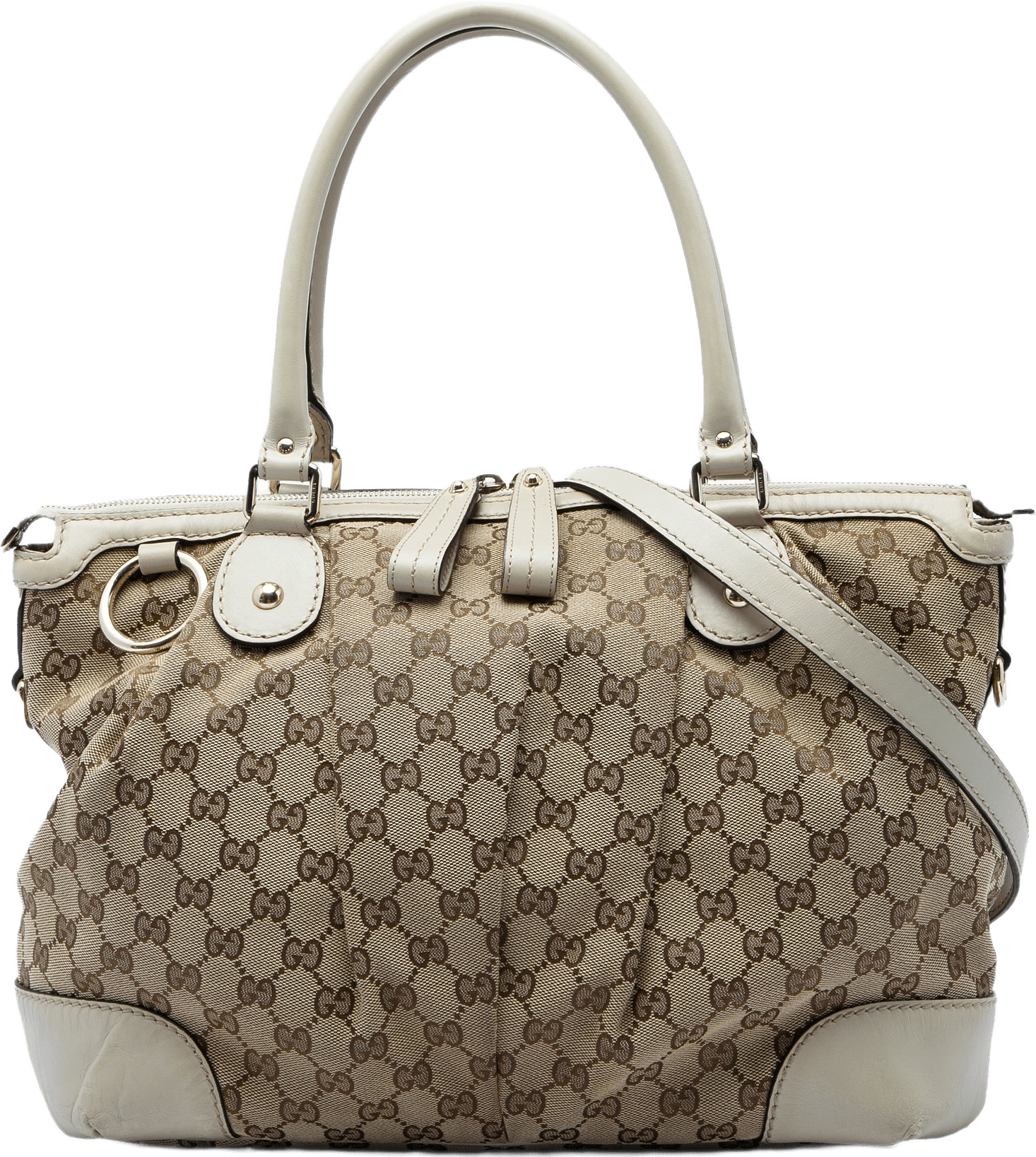 Gucci Gg Canvas Sukey Satchel, från Luxclusif, i färgen beige.