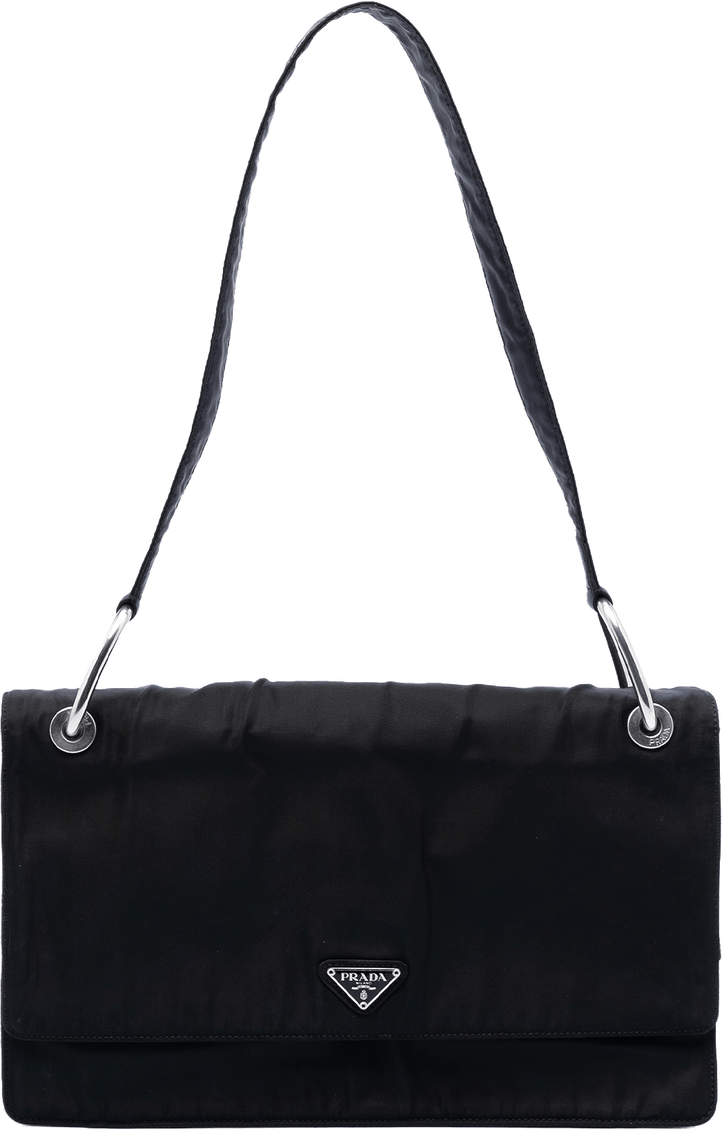 Prada Tessuto Flap Shoulder Bag, från Luxclusif, i färgen black.