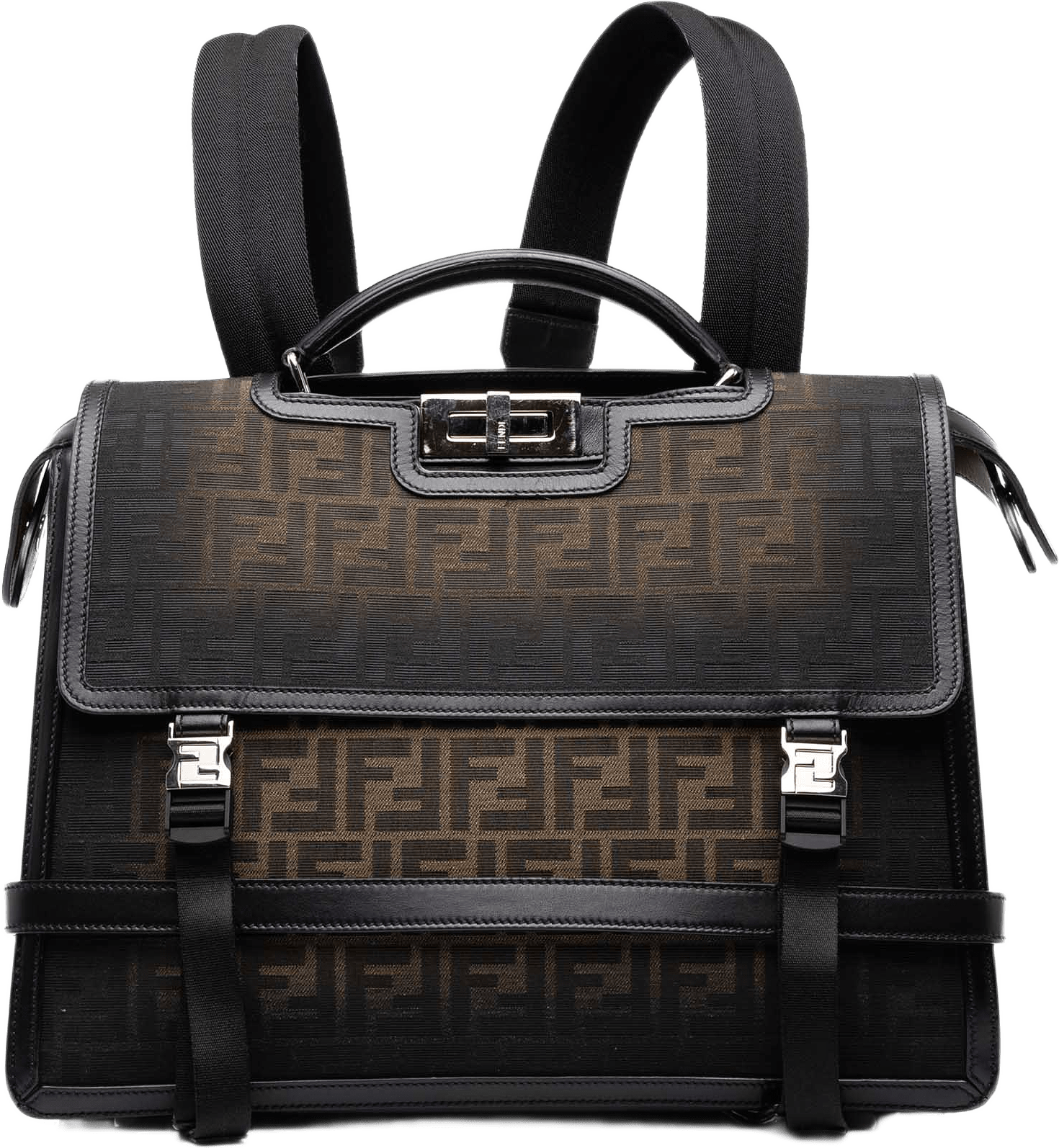 Fendi Medium Zucca Canvas Peekaboo Iseeu Convertible Backpack, från Luxclusif, i färgen svart.