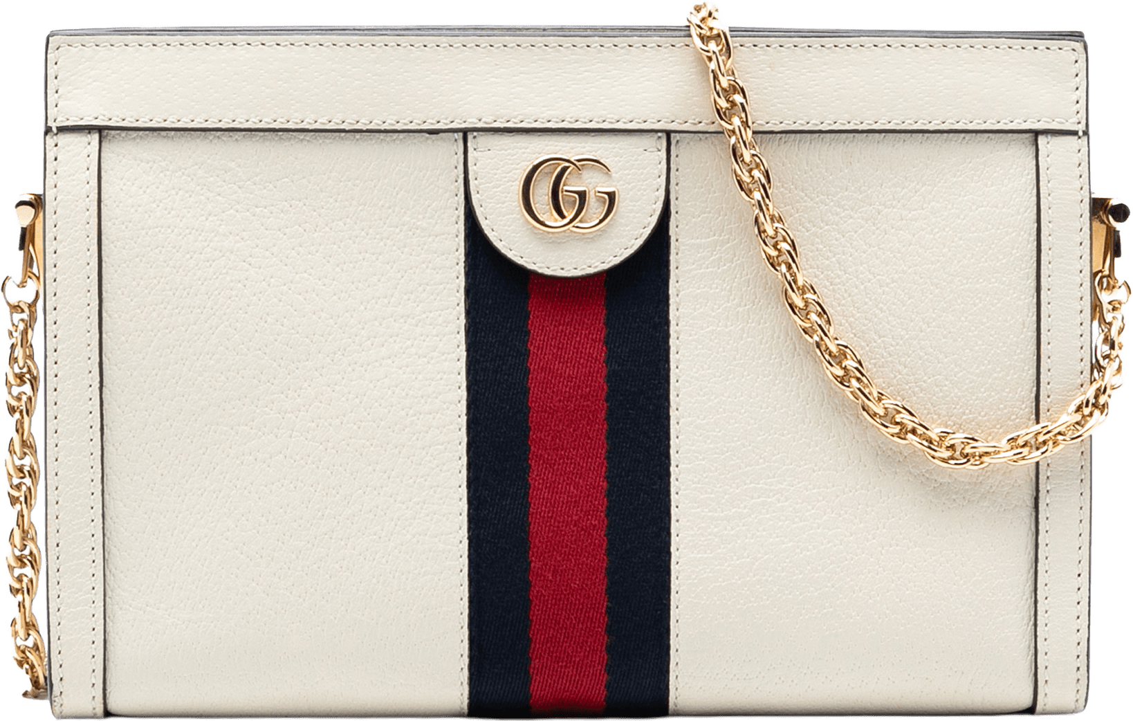 Gucci Small Calfskin Ophidia Chain Crossbody, från Luxclusif, i färgen white.