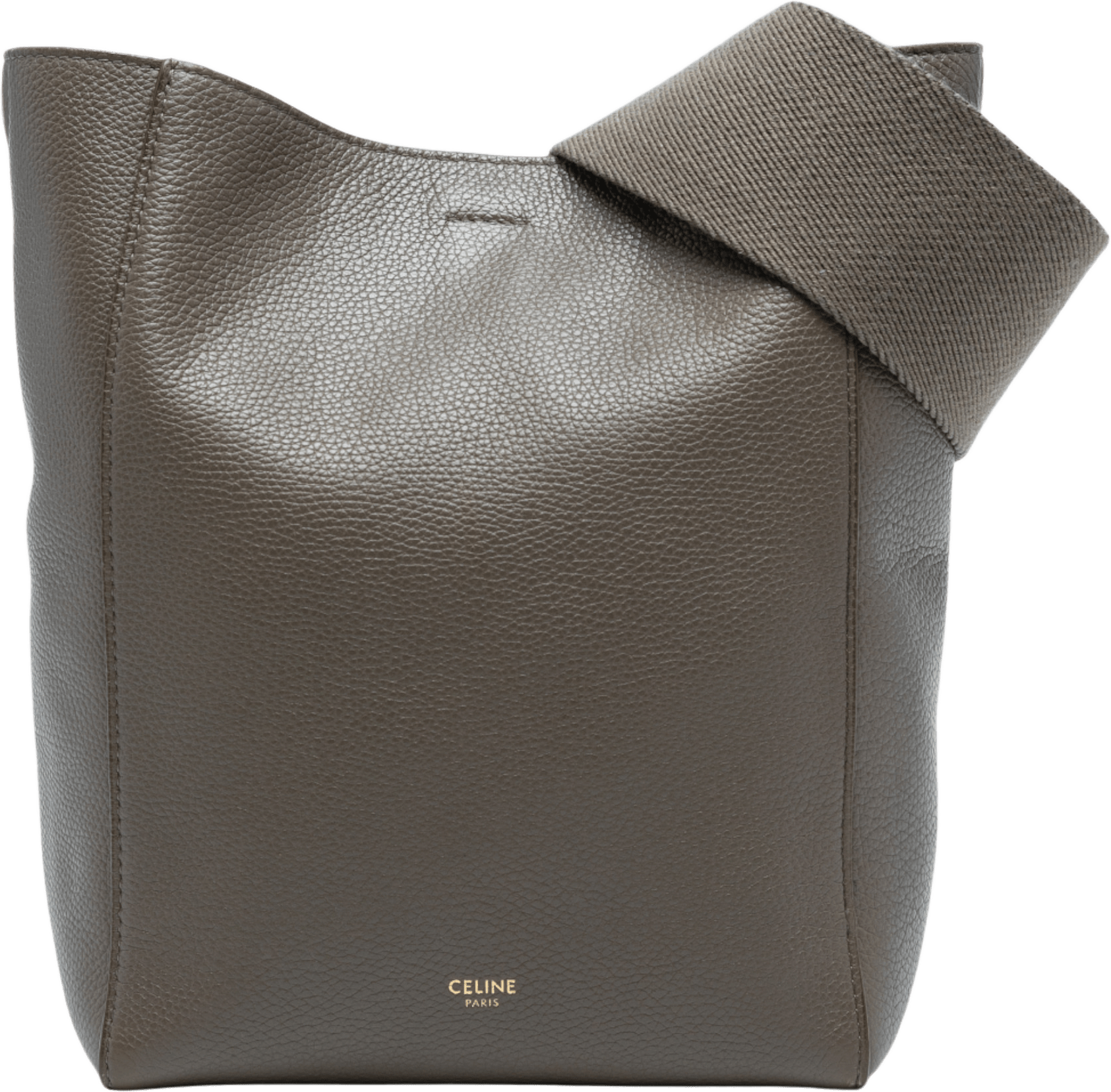Celine Small Soft Grained Calfskin Seau Sangle Bucket Bag, från Luxclusif, i färgen taupe.