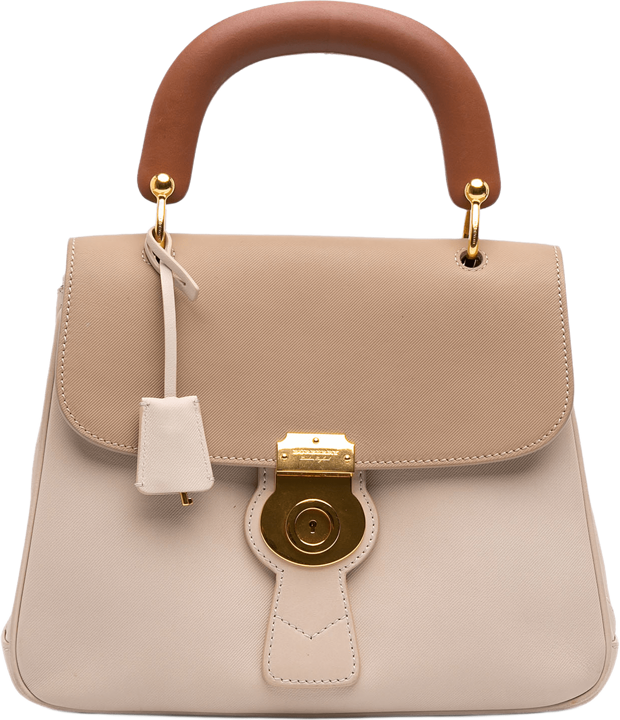 Burberry Medium Tricolor Trench Calfskin Dk88 Top Handle Bag, från Luxclusif, i färgen nude.