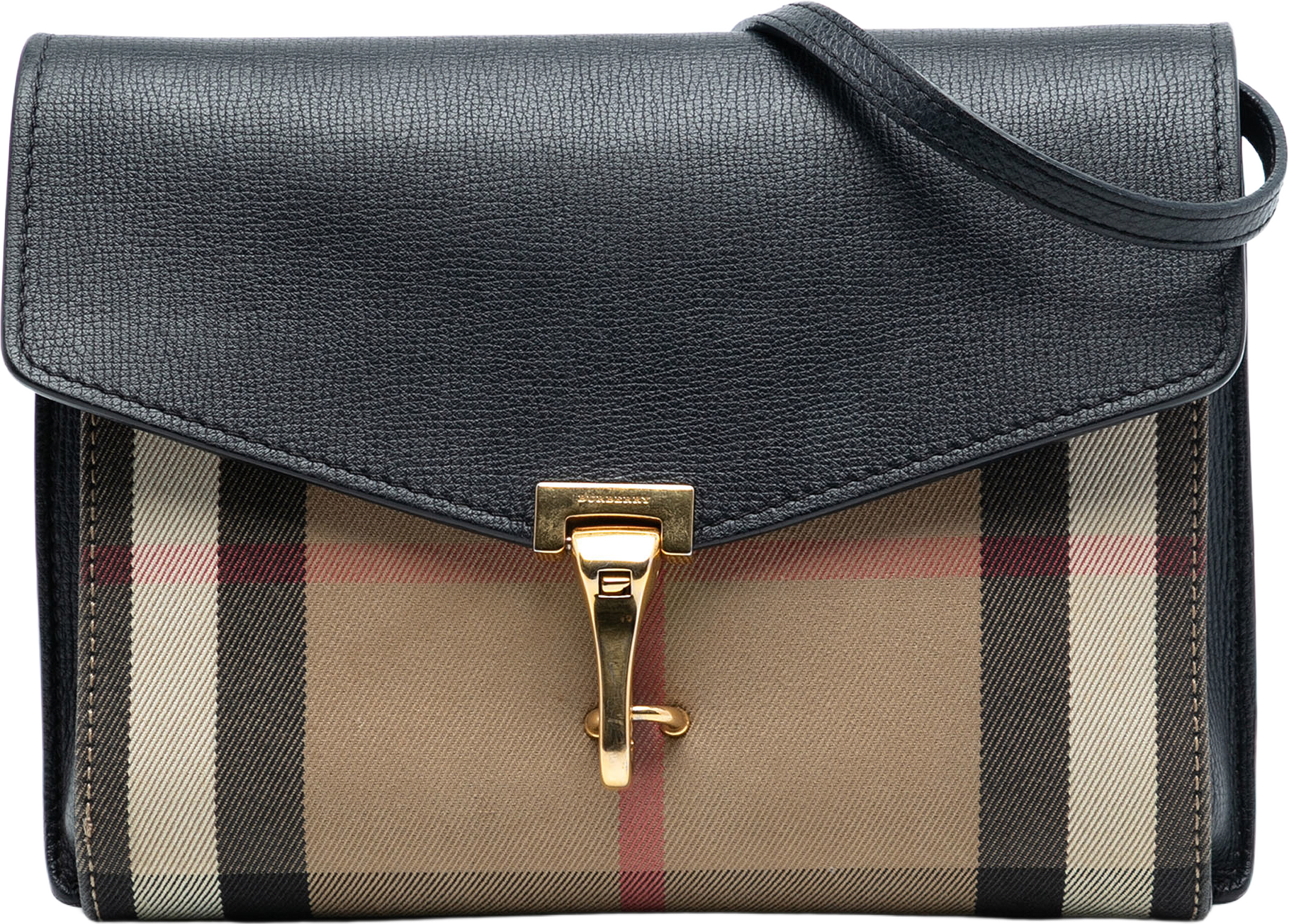 Burberry Small Leather And House Check Canvas Derby Macken Crossbody, från Luxclusif, i färgen black.
