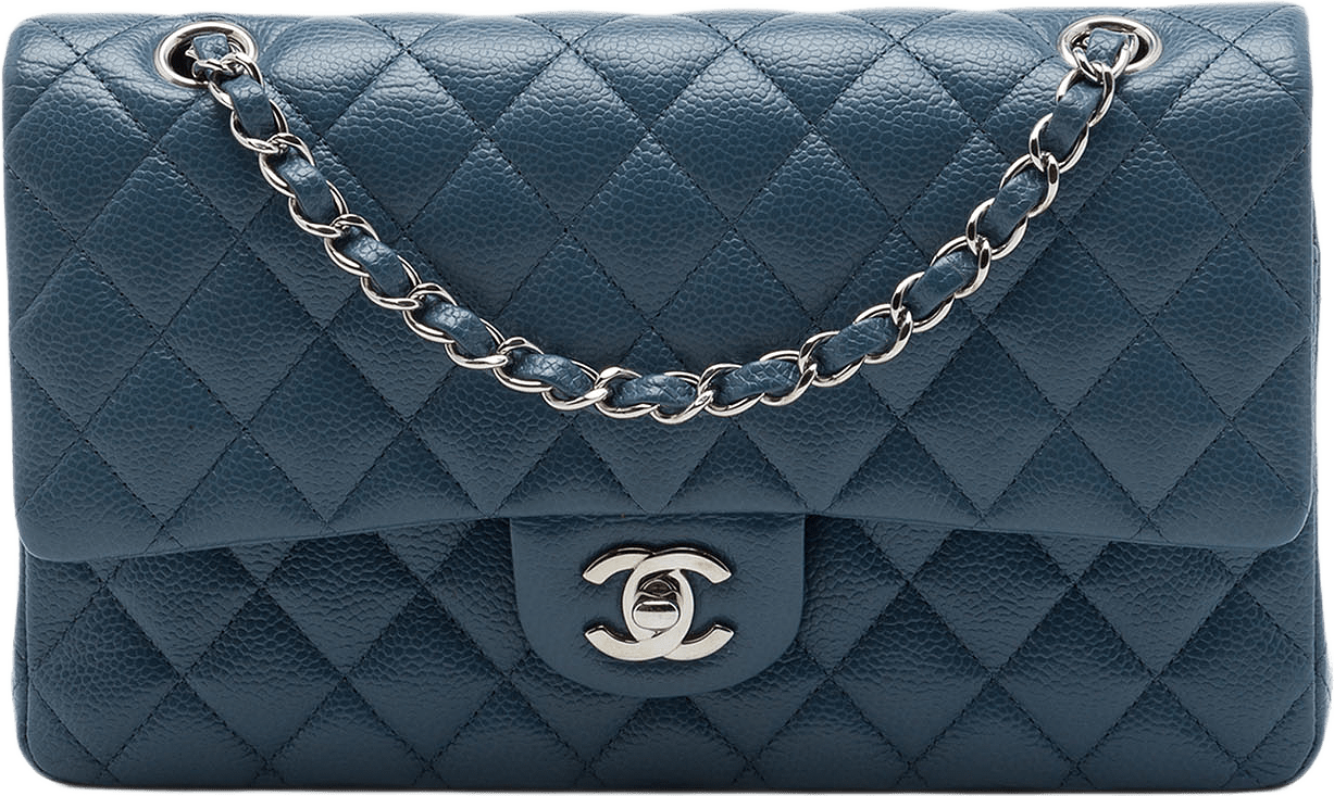 Chanel Medium Classic Caviar Double Flap, från Luxclusif, i färgen blå.