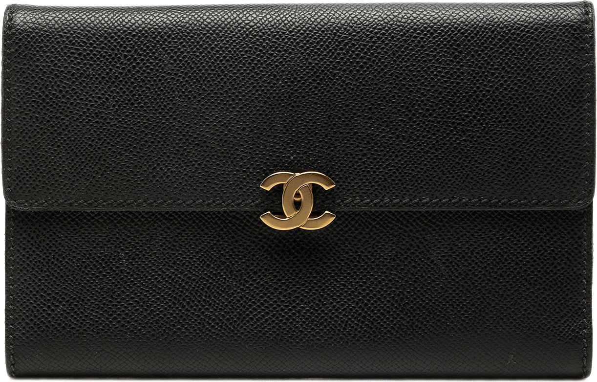Chanel Cc Calfskin Flap Long Wallet, från Luxclusif, i färgen svart.