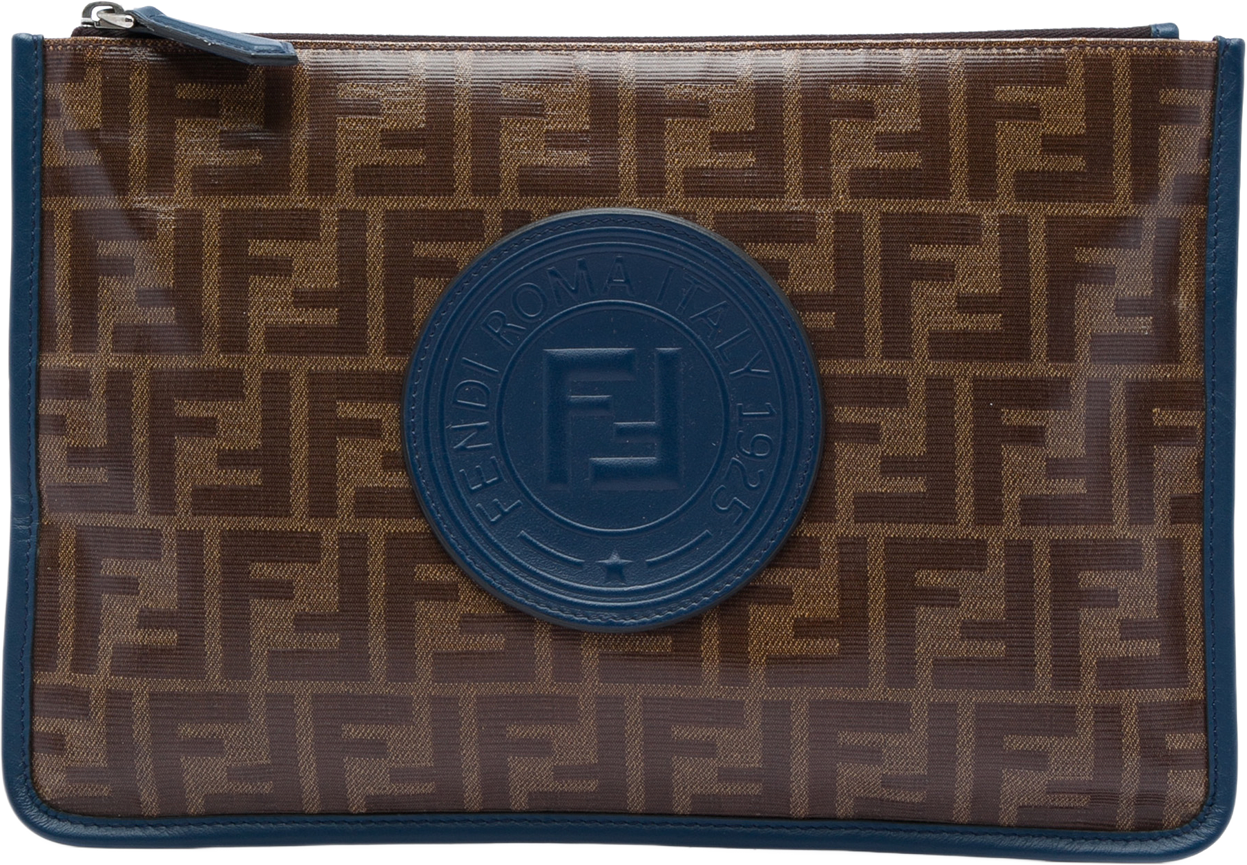 Fendi Zucca Coated Canvas Clutch, från Luxclusif, i färgen blå.