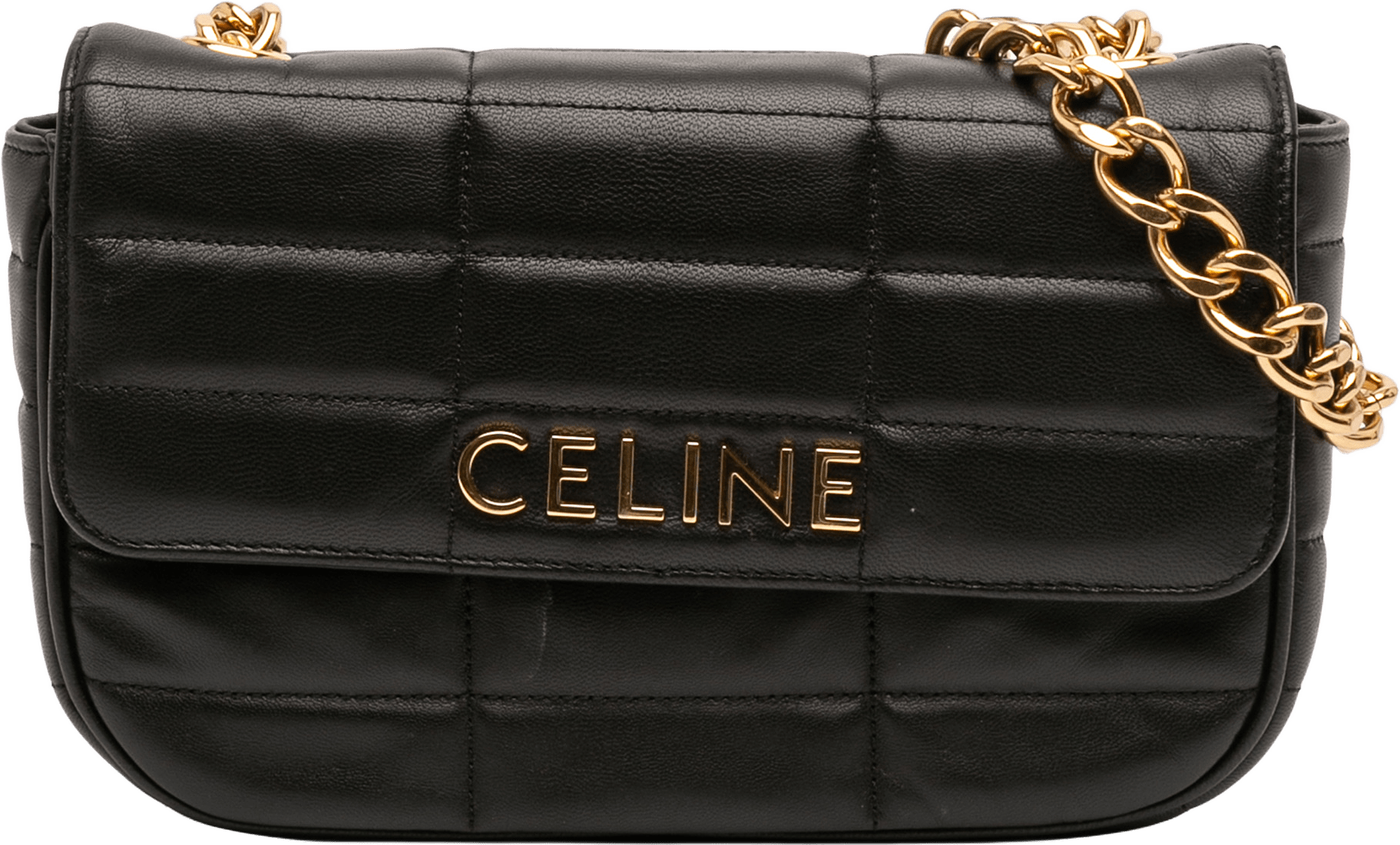 Celine Matelasse Goatskin Monochrome Chain Shoulder Bag, från Luxclusif, i färgen black.