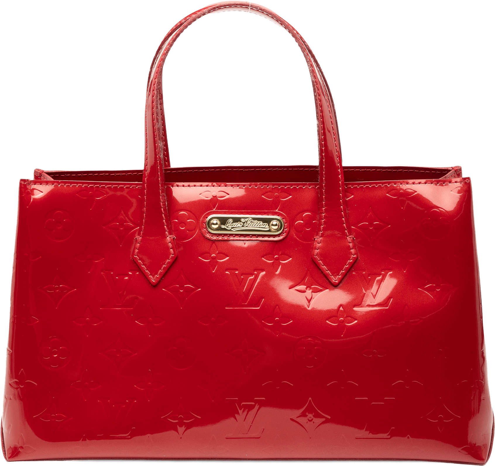 Louis Vuitton Monogram Vernis Wilshire Pm, från Luxclusif, i färgen red.