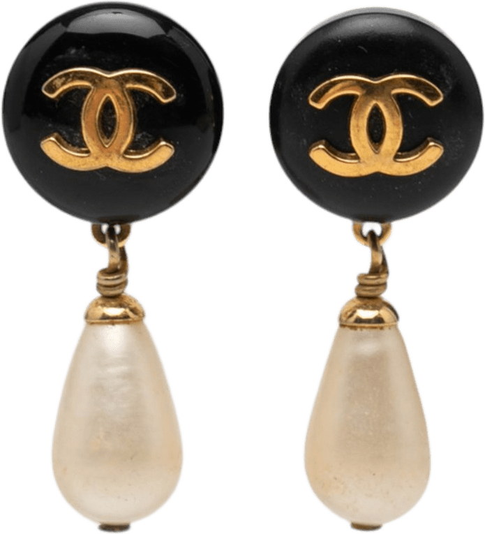 Chanel Cc Gold Plated Faux Pearl And Resin Drop Earrings, från Luxclusif, i färgen light gold.