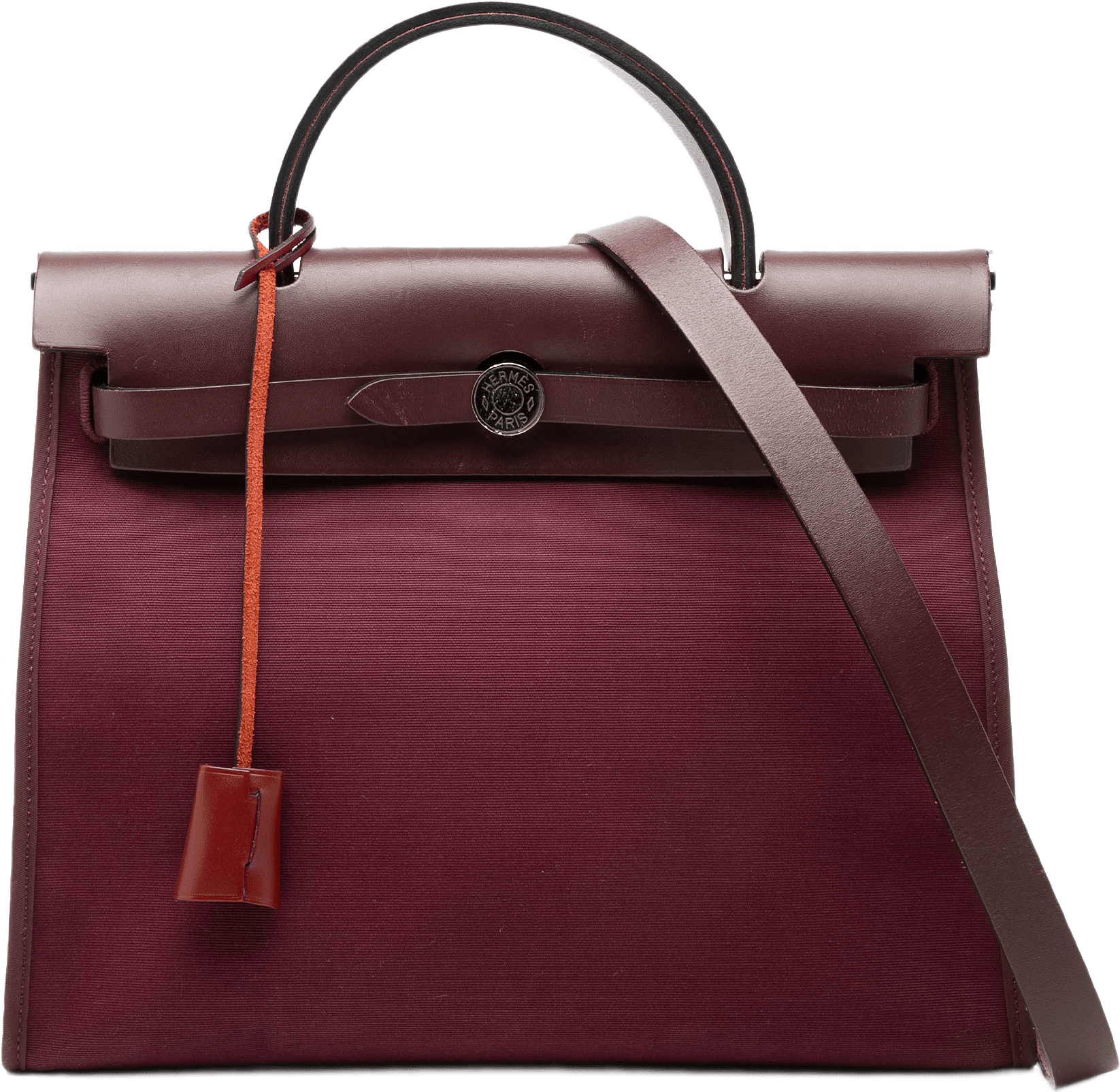 Hermès Military Toile And Vache Hunter Herbag Zip 31, från Luxclusif, i färgen burgundy.