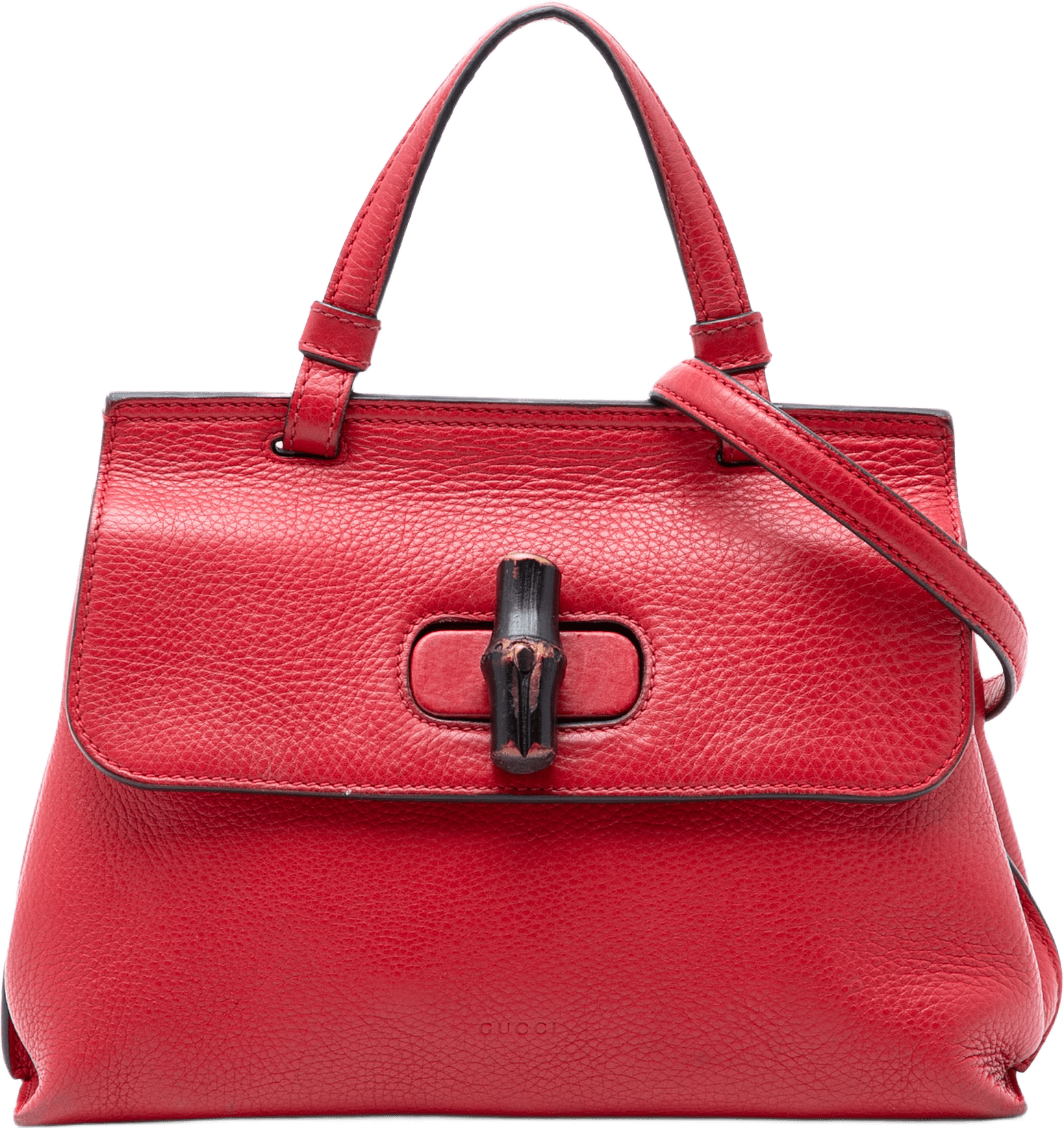 Gucci Small Leather Bamboo Daily Satchel, från Luxclusif, i färgen red.