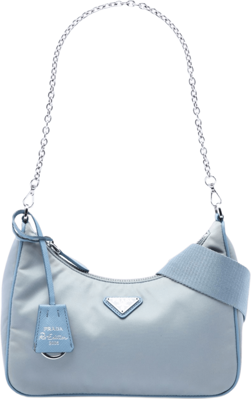 Prada Saffiano Trimmed Tessuto Re Edition 2005 Satchel, från Luxclusif, i färgen blå.