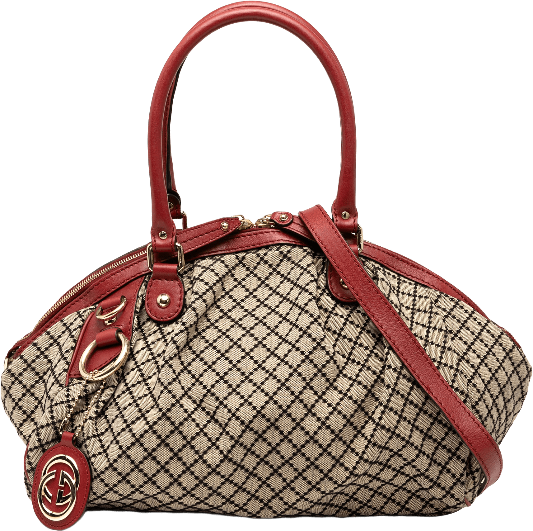 Gucci Diamante Canvas Sukey Satchel, från Luxclusif, i färgen beige.