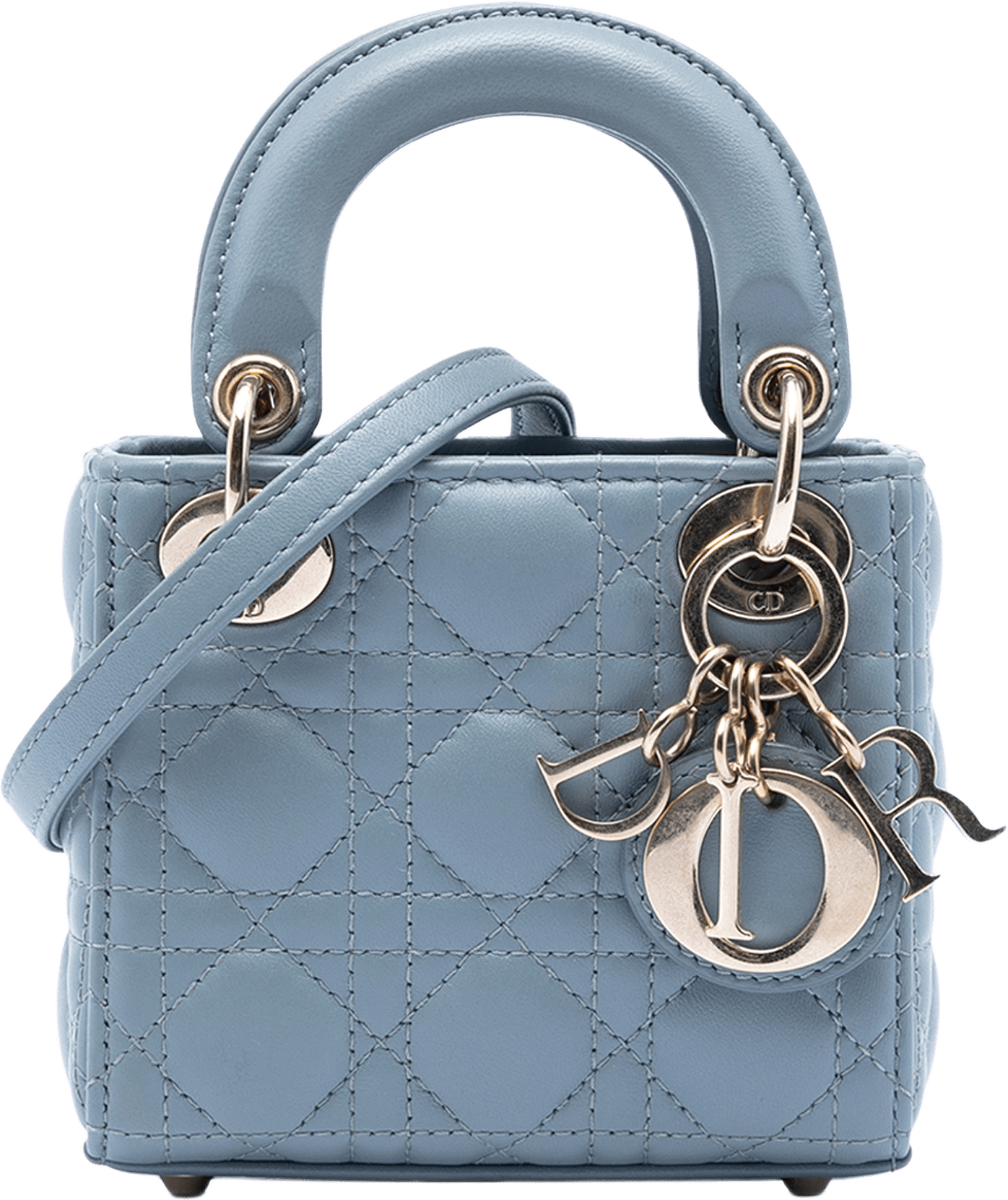 Dior Micro Lambskin Cannage Lady Dior, från Luxclusif, i färgen blå.