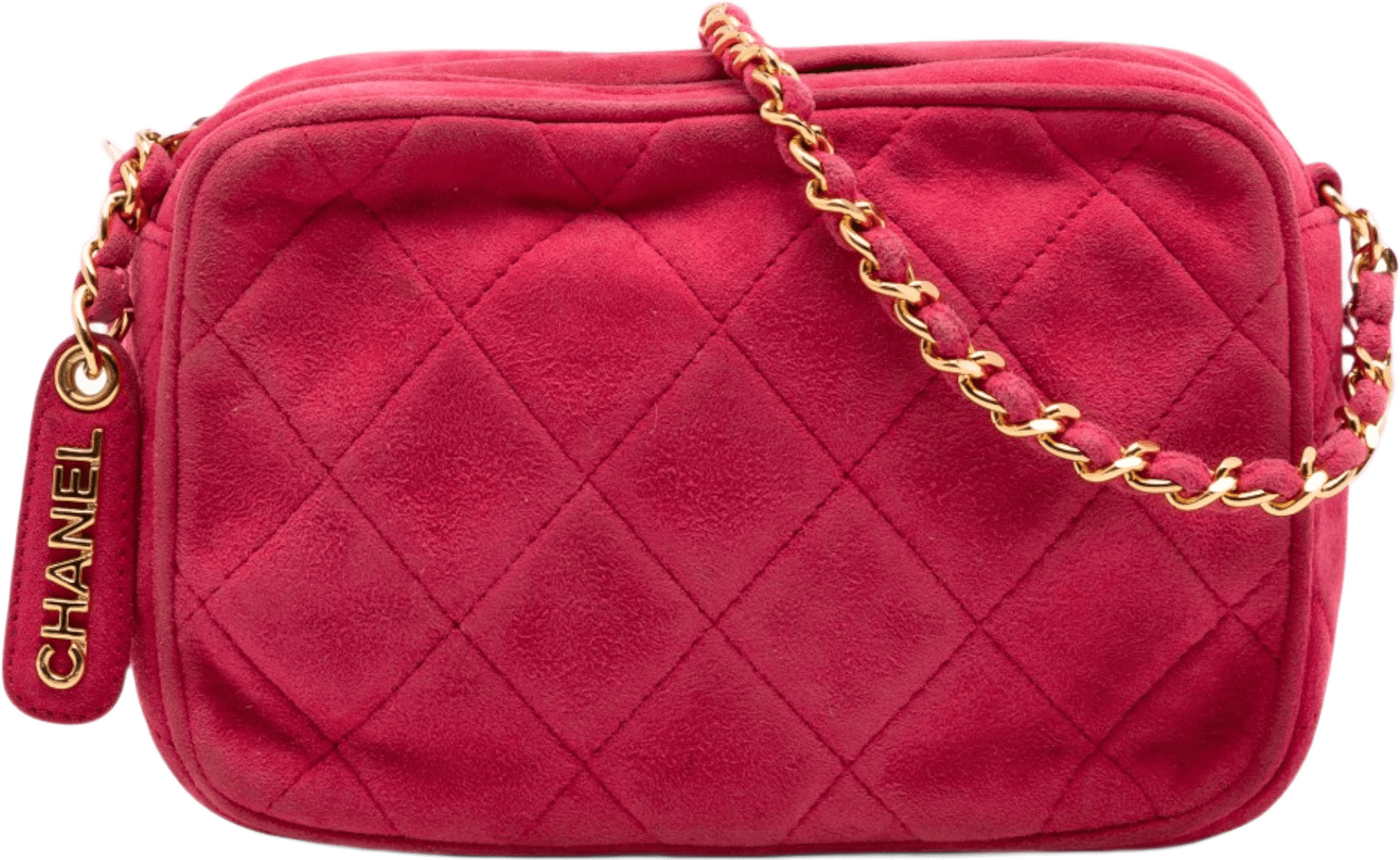 Chanel Cc Quilted Suede Camera Bag, från Luxclusif, i färgen röd.