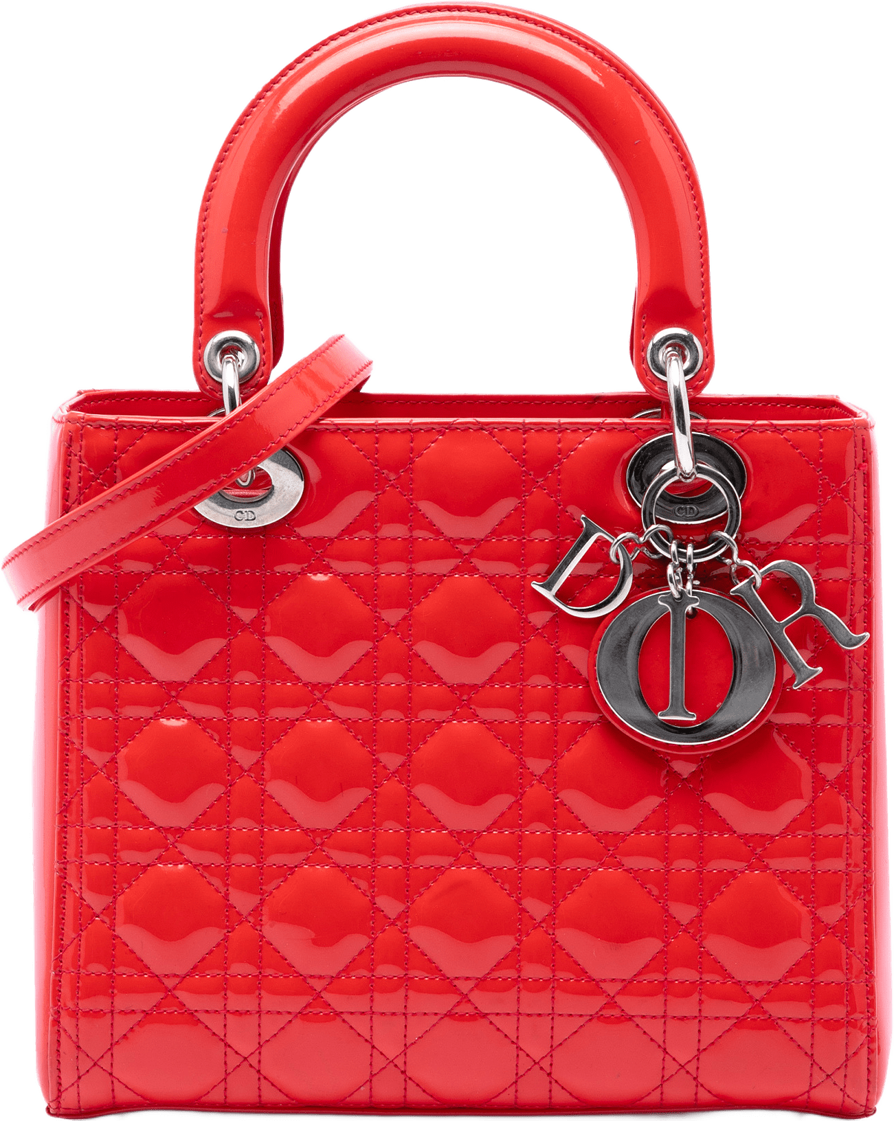 Dior Medium Patent Cannage Lady Dior, från Luxclusif, i färgen röd.