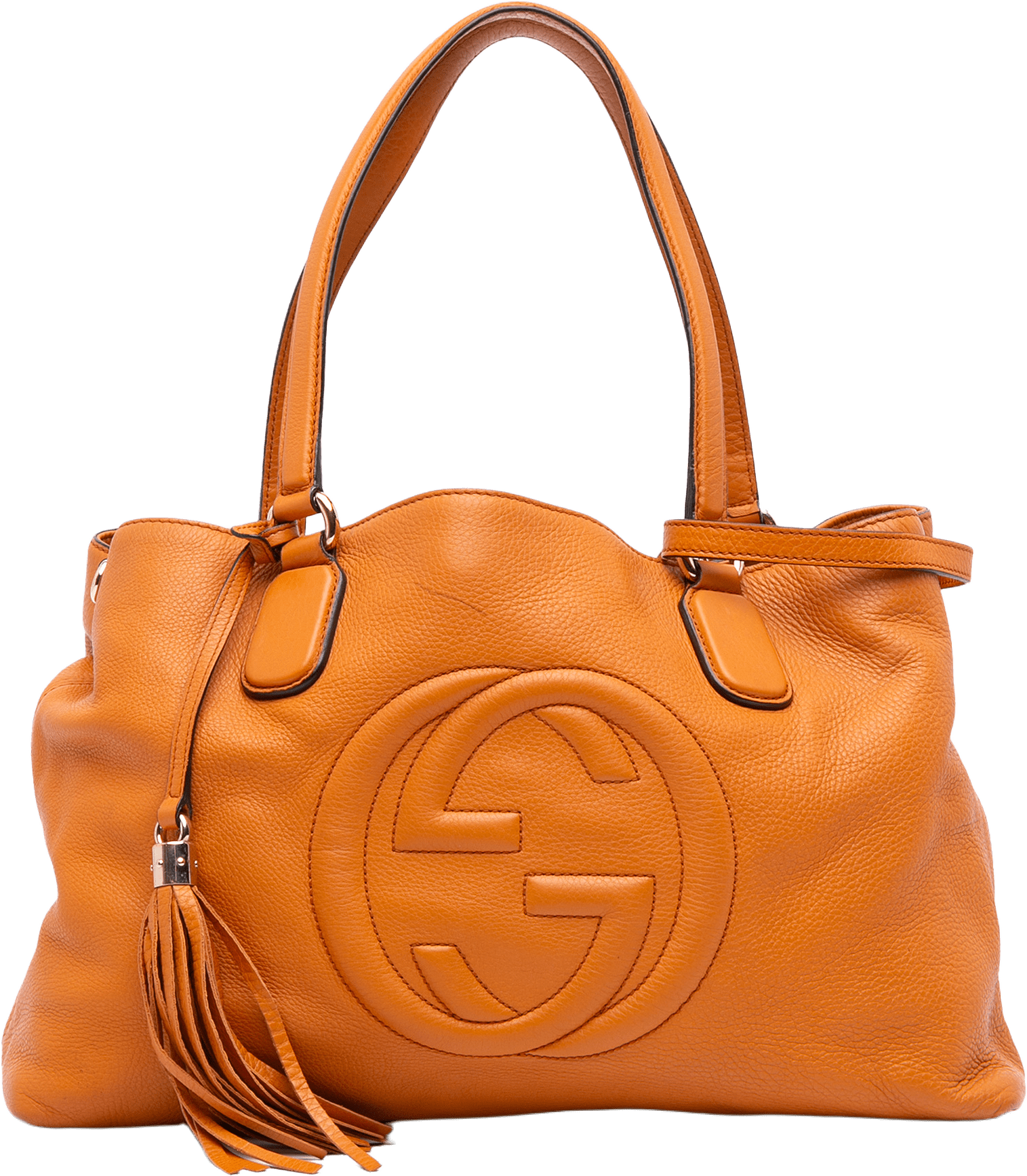 Gucci Medium Leather Soho Working Satchel, från Luxclusif, i färgen orange.