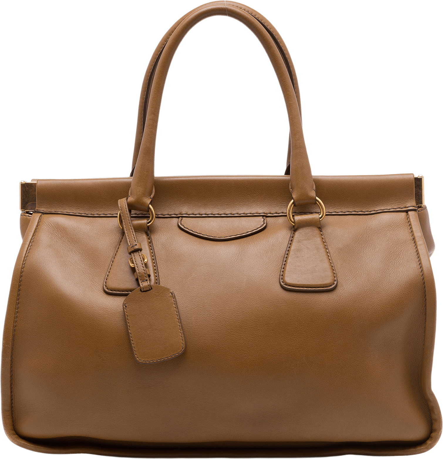 Prada City Calf Frame Top Handle Tote, från Luxclusif, i färgen brun.