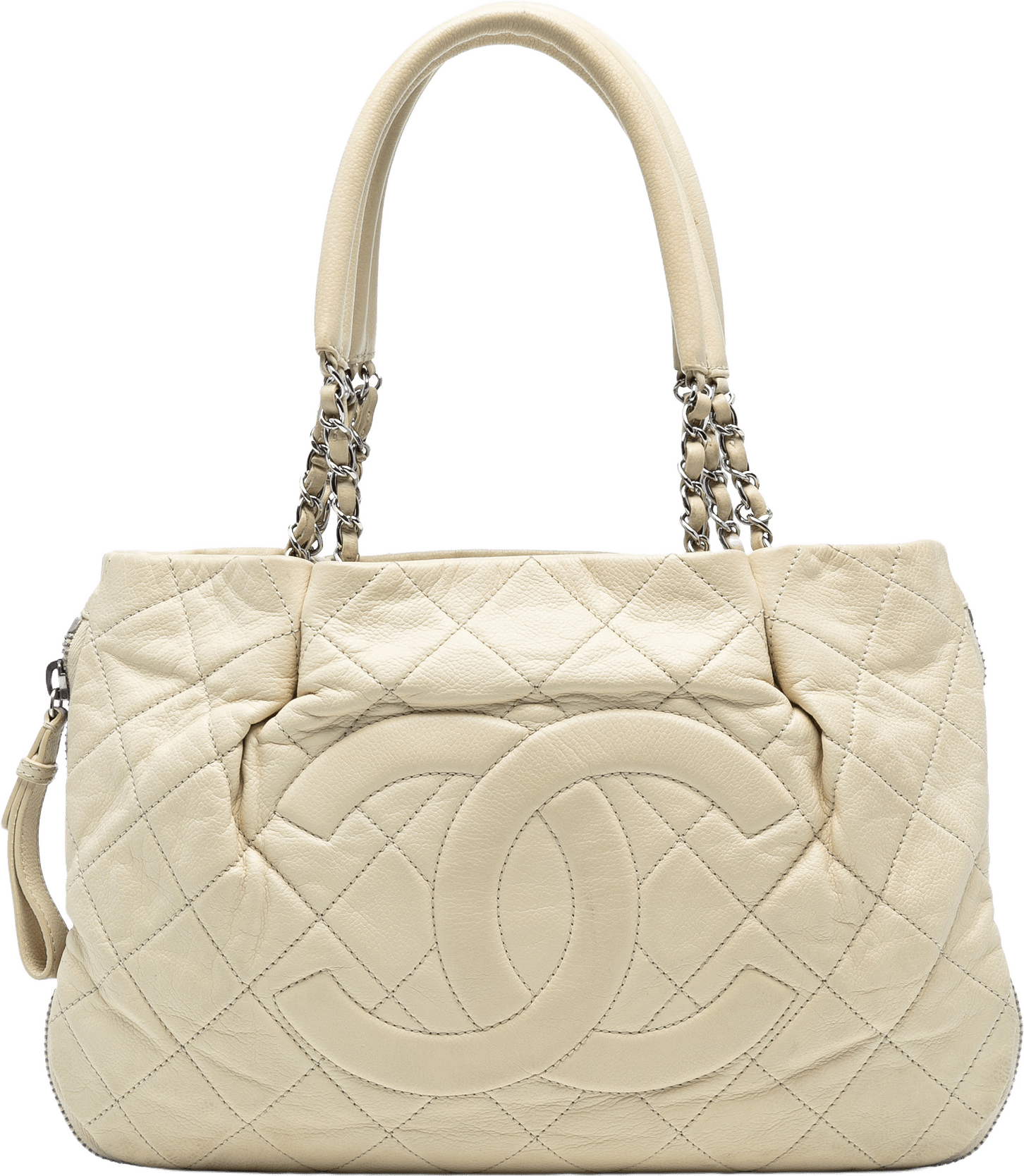 Chanel Cc Quilted Caviar Expandable Tote, från Luxclusif, i färgen ivory.